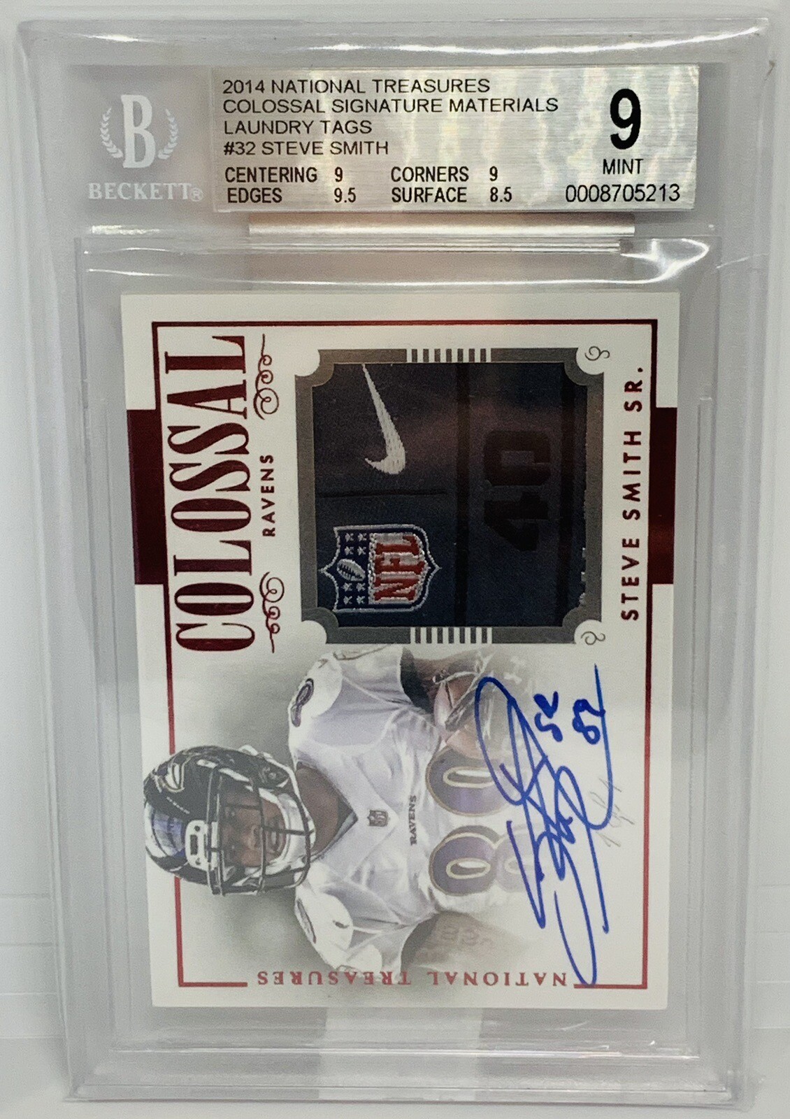 2014 National Treasures Steve Smith Sr 1/1 Laundry Tag LOGO Patch ON-CARD Auto