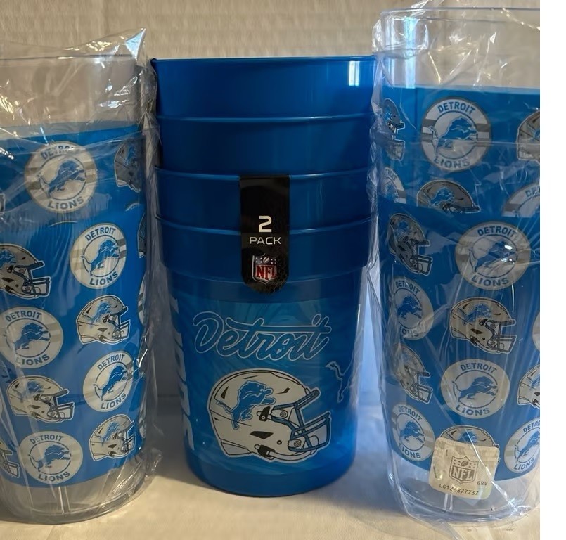 DETROIT LIONS 8PC “Party Set” 4 Acrylic Glasses & 4 Tumblers NEW Free shipping