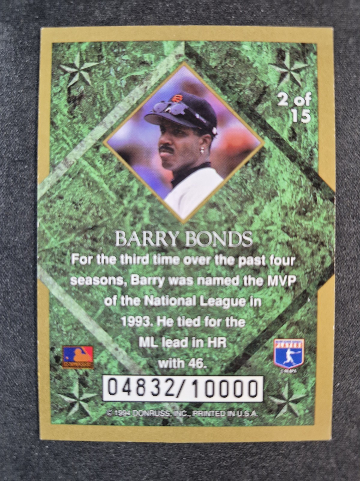 1994 Donruss Leaf Barry Bonds Gold Stars /10000 San Francisco Giants #2