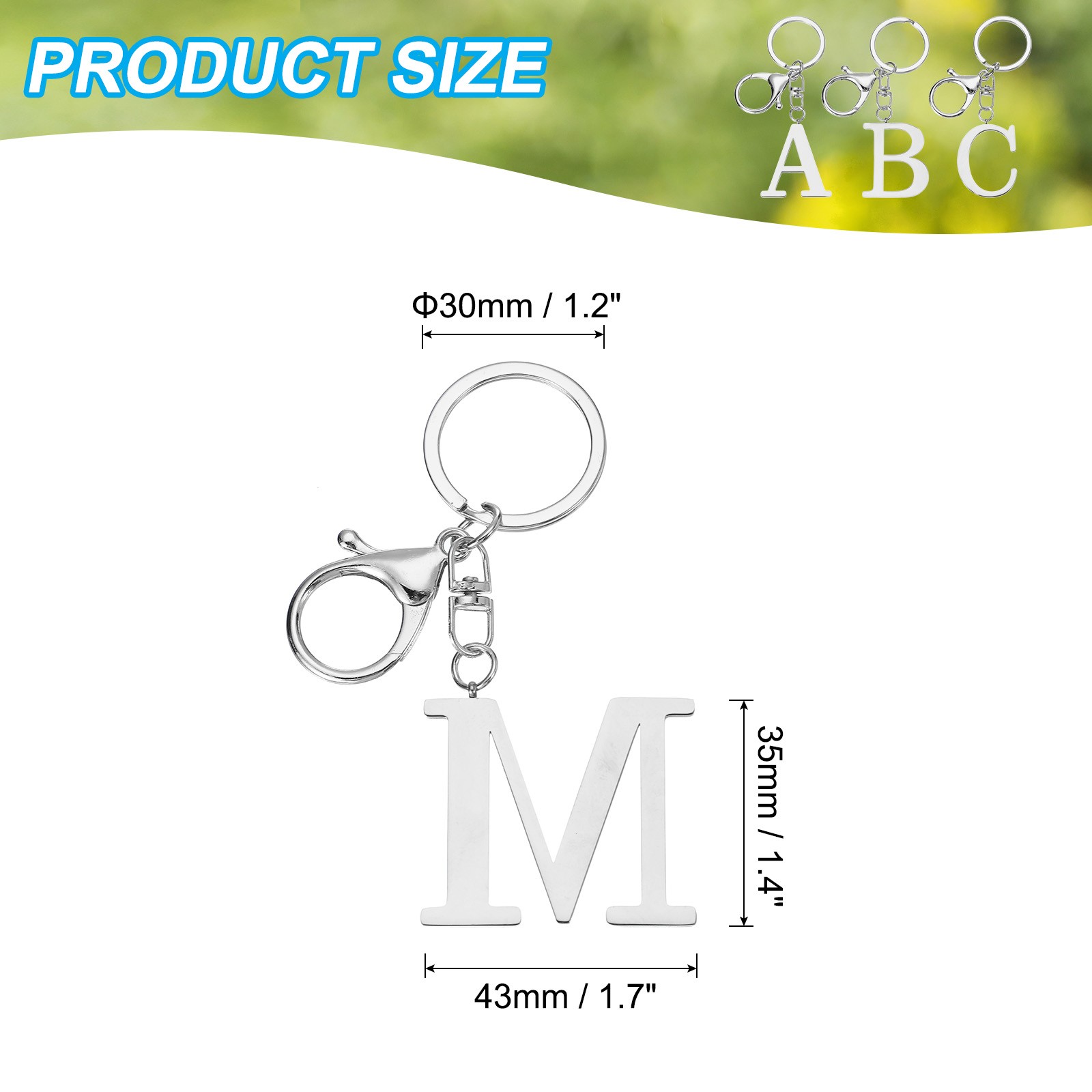 Initial Letter Key Chain Letter A-Z Keychain Initials Keyring, Silver (M)