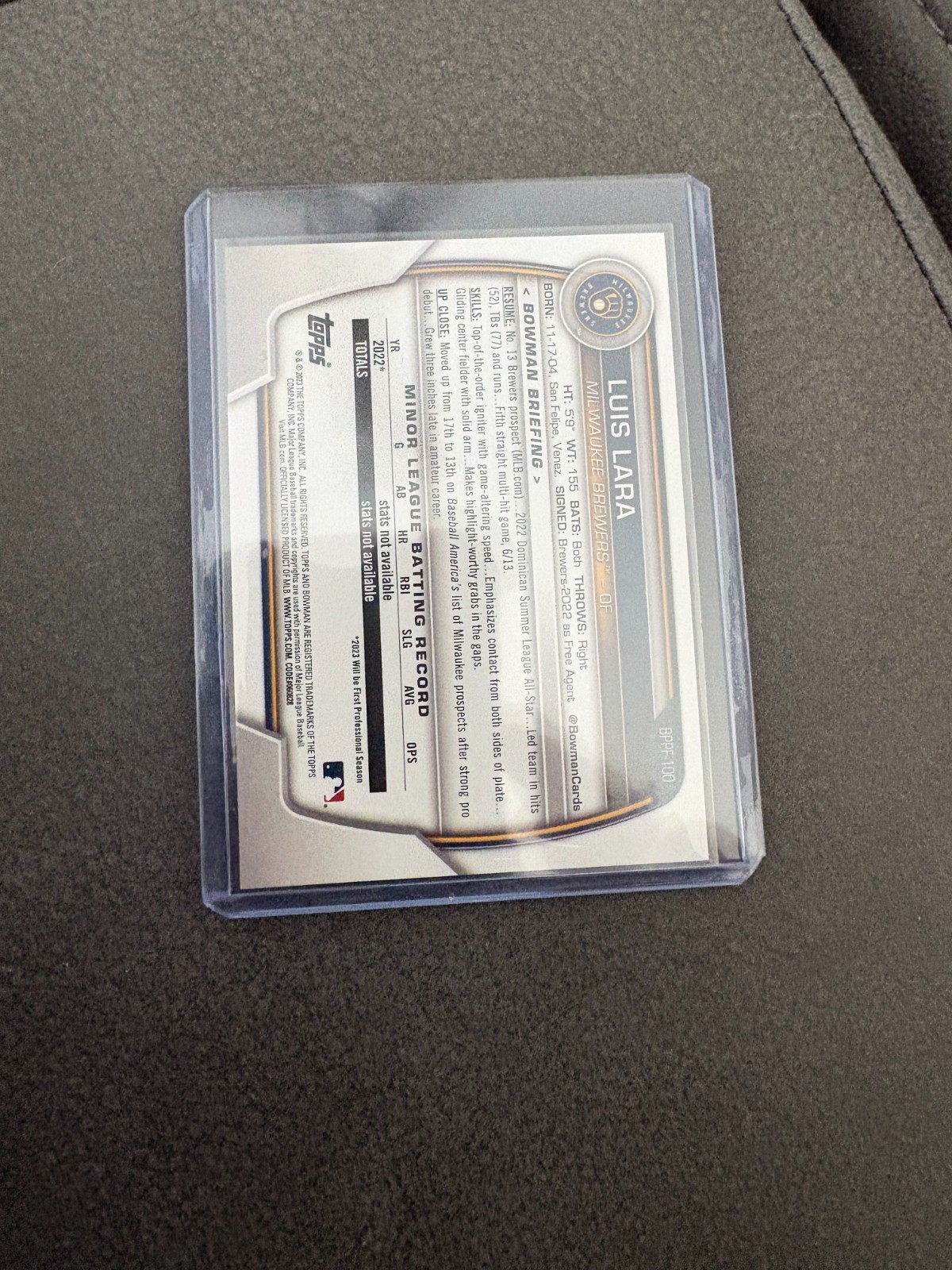 2023 Bowman 1st Edition Luis Lara Blue Border Foil 1st Prospect /150