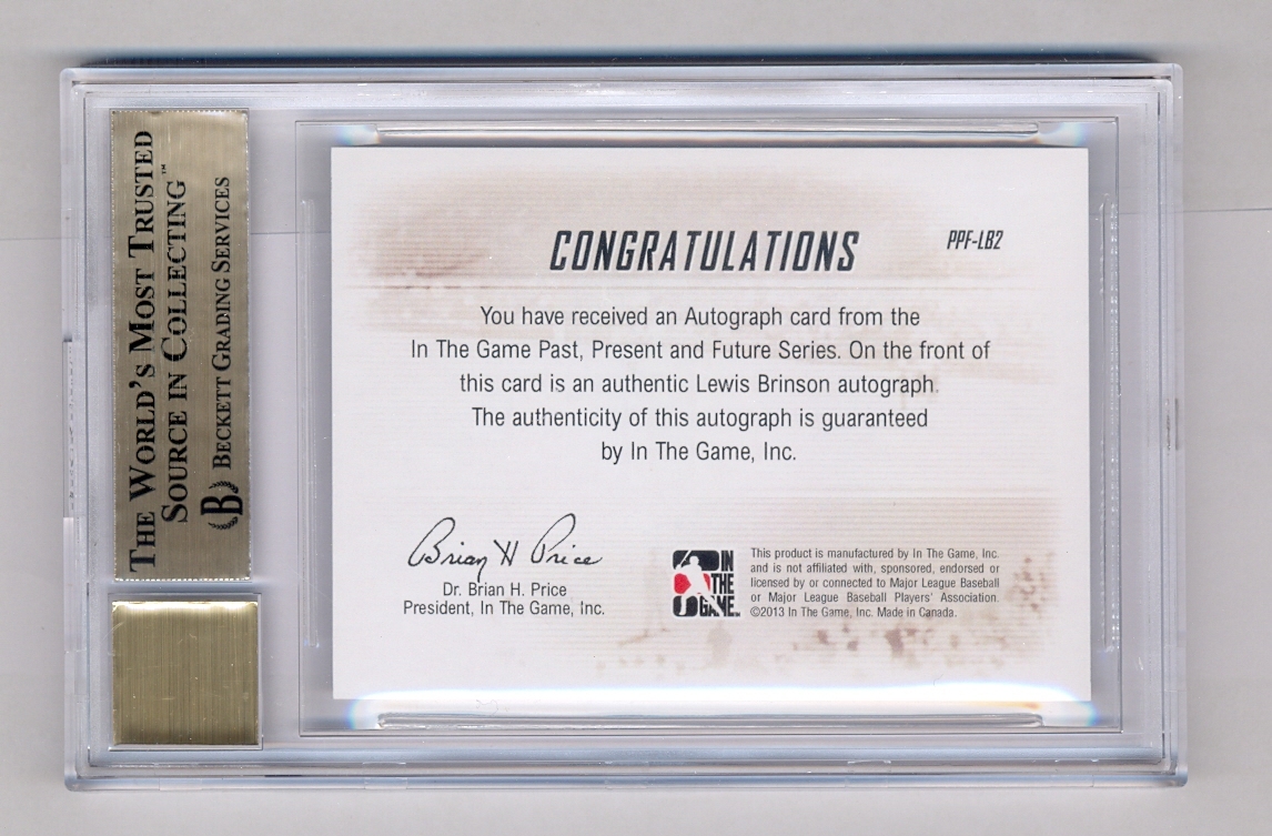 Lewis Brinson 2013 In The Game Past Present Future Auto Rc Rangers BGS 9.5 10