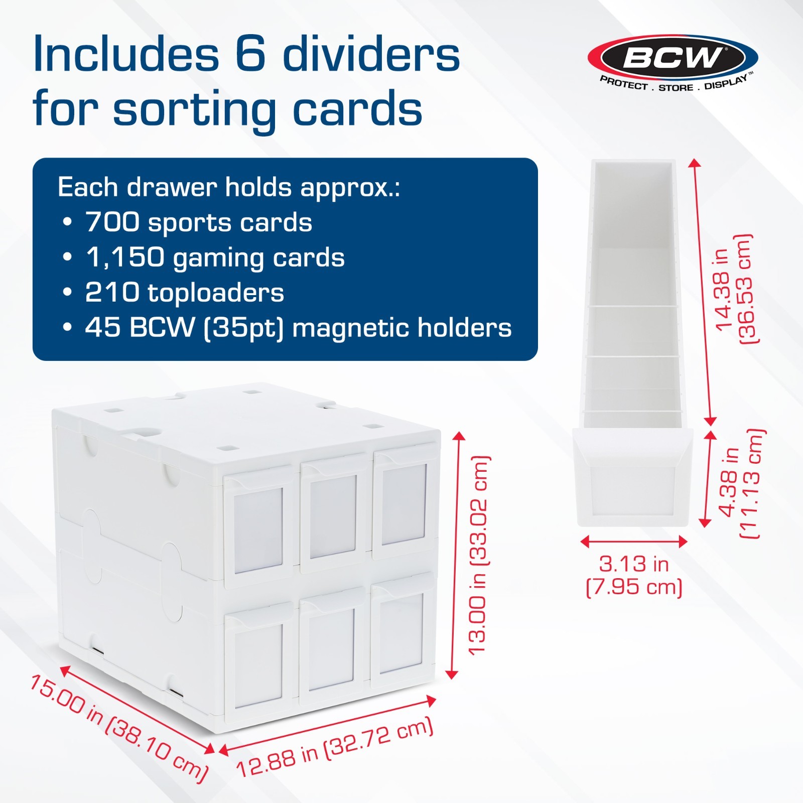 BCW Card Box Bin 6 Drawers Hold 1000+ Gaming / 700 Sports Cards Plastic Catalog