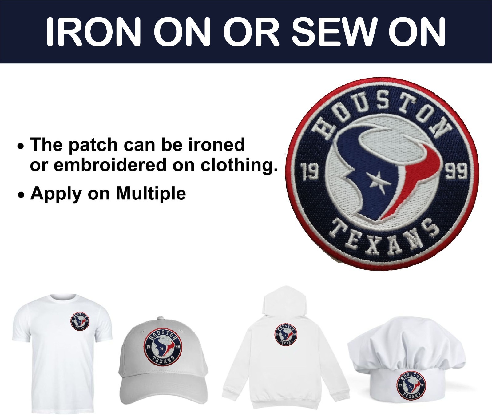 Houston Texans NFL Team Logo Iron On Patch – Sew Patch – Embroidered Patch