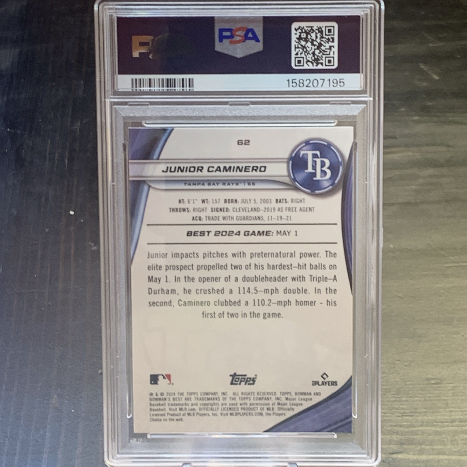 2023 Bowman’s Best Junior Caminero Green Mini-Diamond Refractor /99 #TP-18 PSA 9