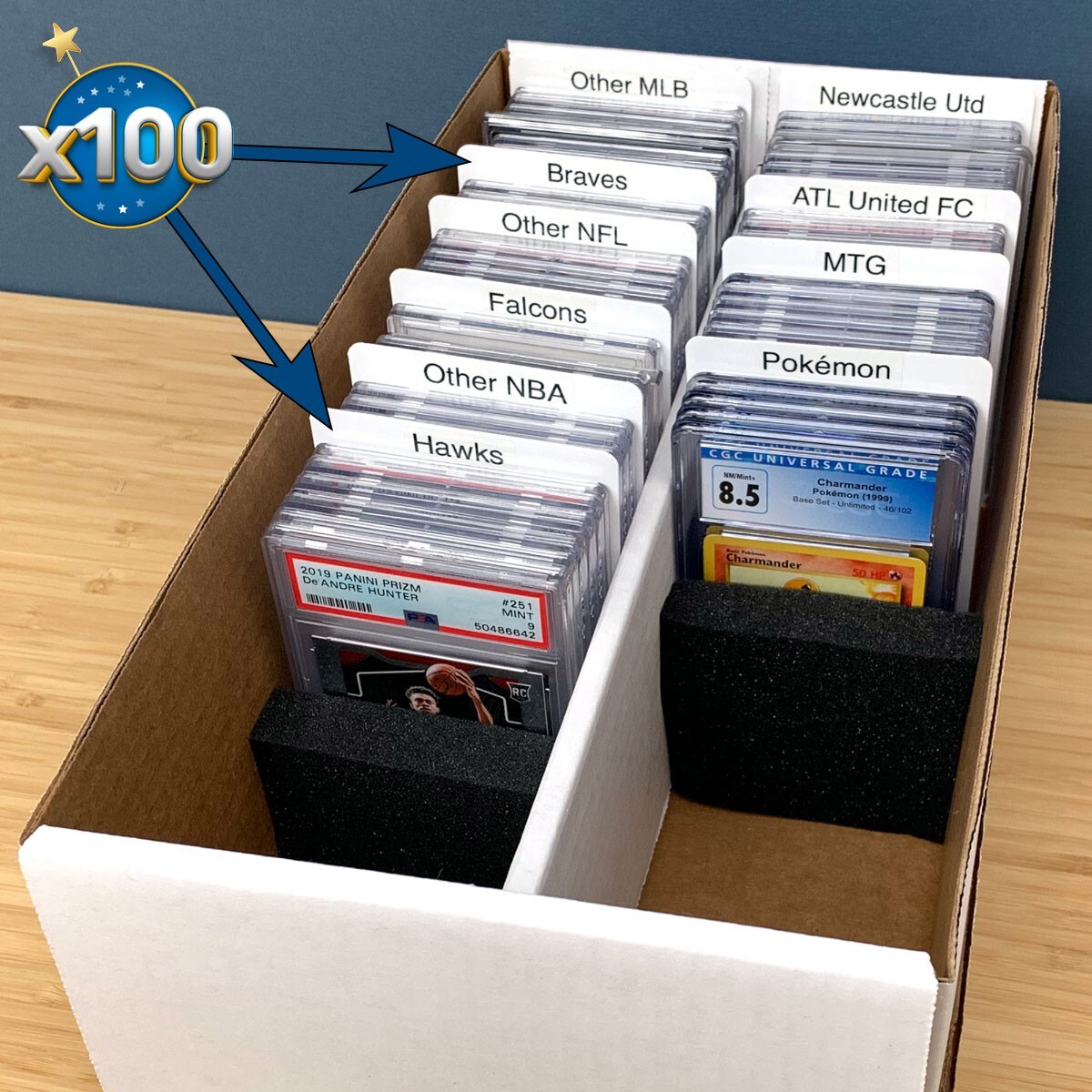 100 BCW Graded Card Box Dividers Fit in Shoe Box / Super Vault For PSA BGS Slabs
