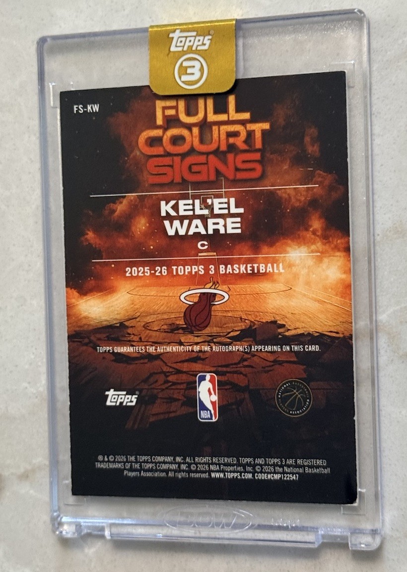 2025-26 Topps Three Full Court Signs Kel’el Ware #FS-KW 49/49 = 1/1 Auto SEALED
