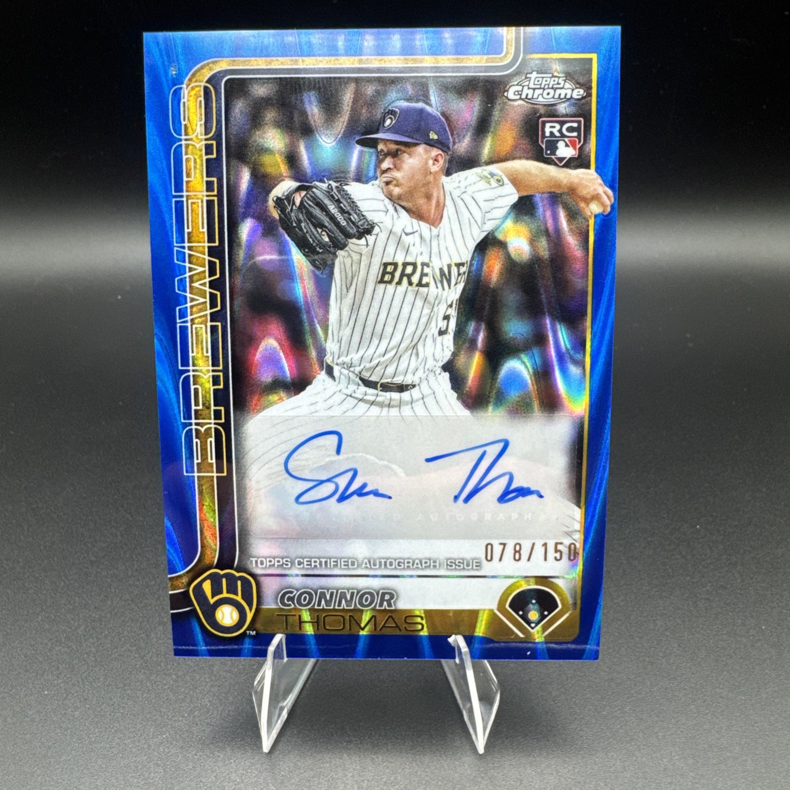 2025 Topps Chrome Auto Connor Thomas #AC-CT Blue RayWave Refractor /150 (AU, RC)