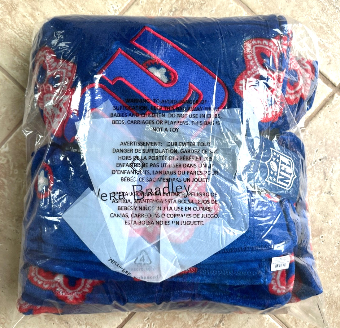 VERA BRADLEY NFL GIANTS OVERSIZED THROW BLANKET:NWT NEW YORK GIANTS 94″x66″