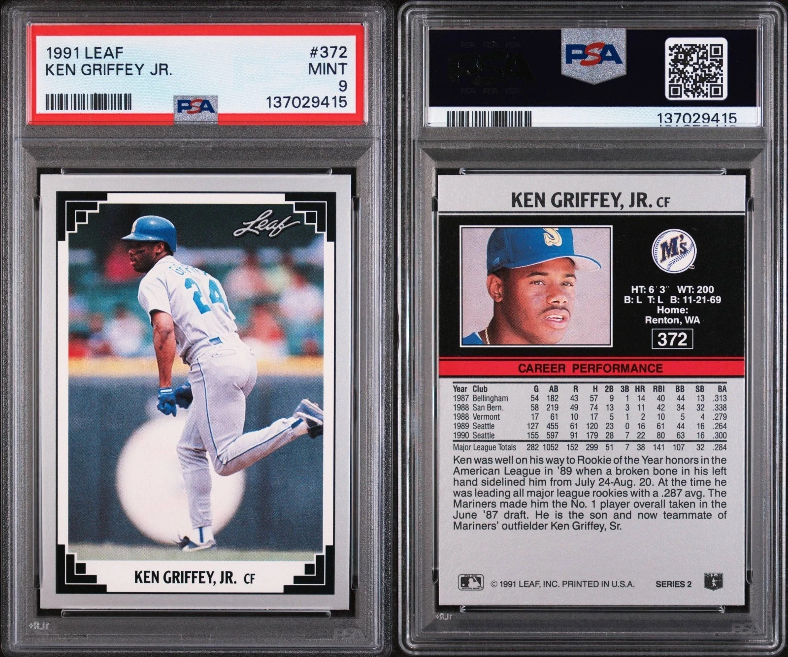 1991 Leaf – Ken Griffey Jr #372 PSA 9 MINT