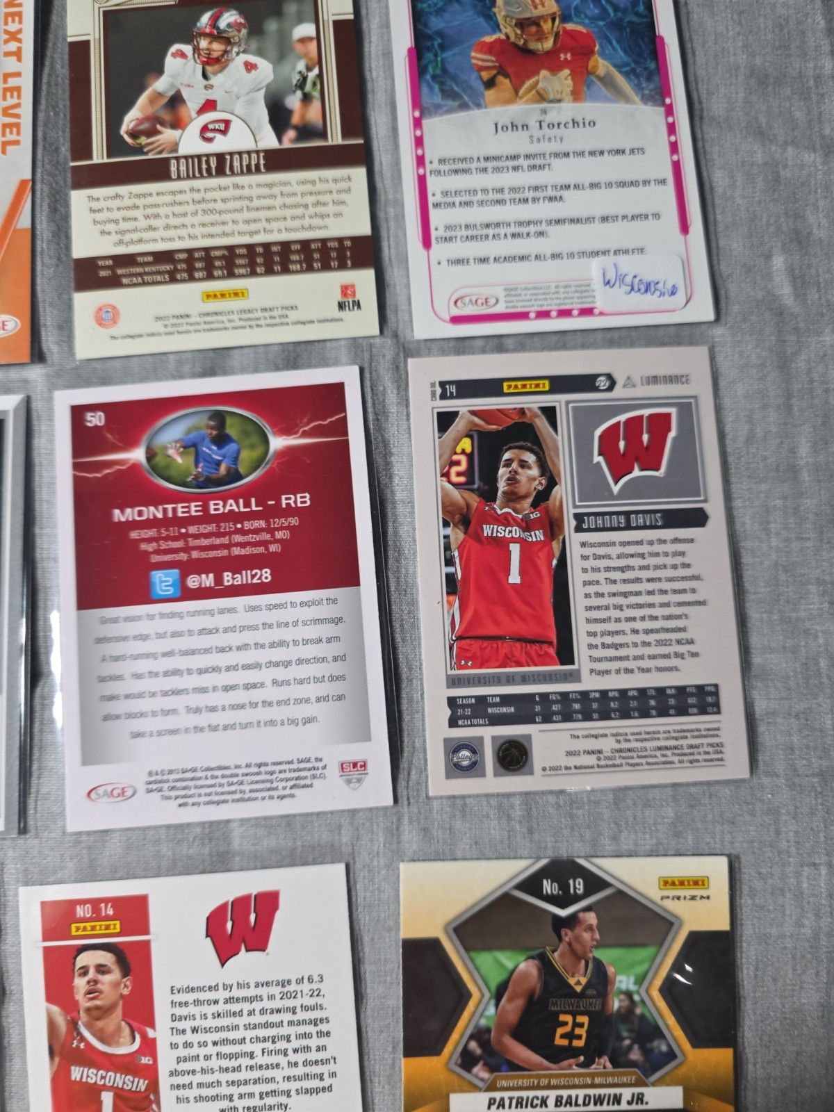 University Of Wisconsin Basketball & Football Trading Card Lot Of 12