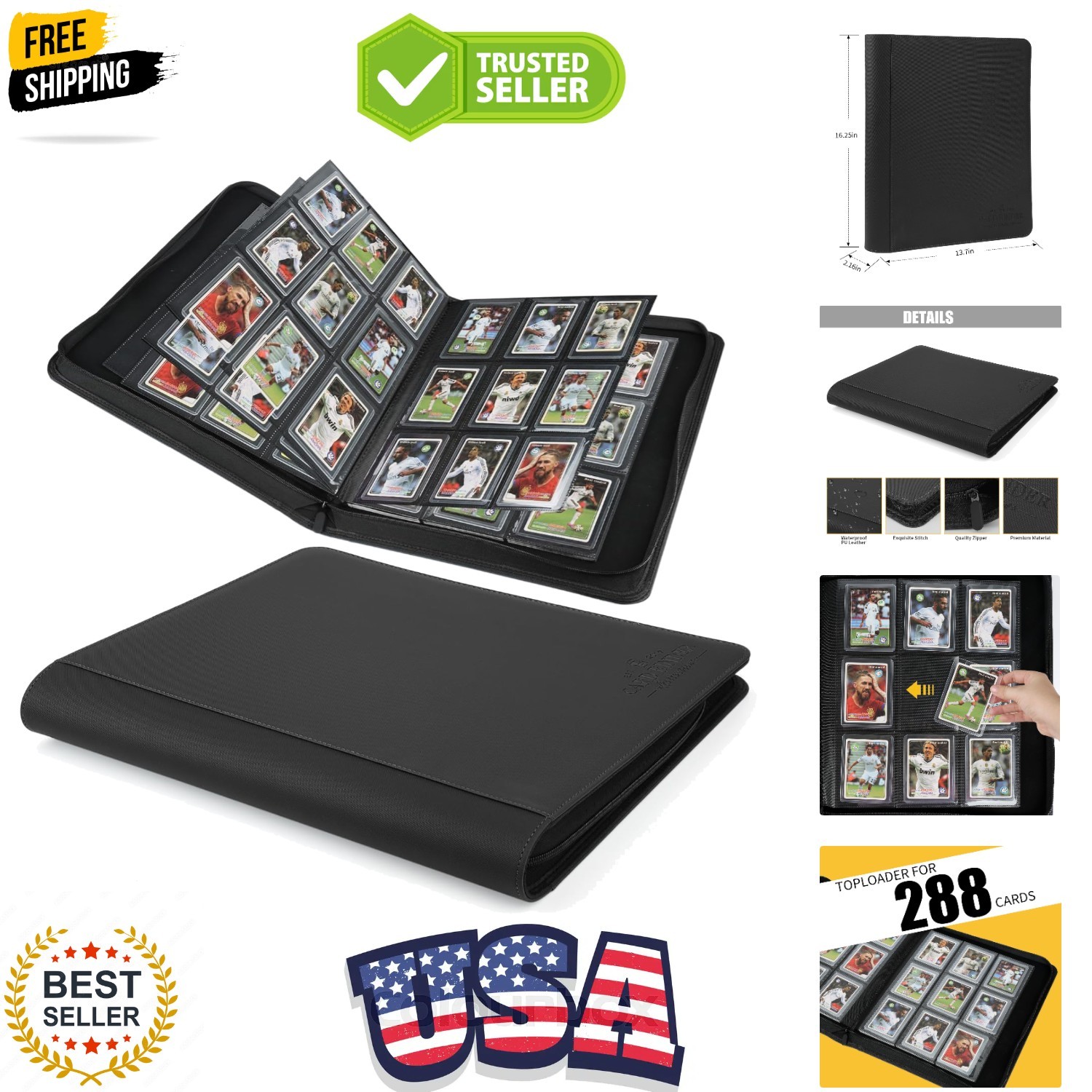 Toploader Binder,Toploader Hard Cases, 9-Pocket Pages Sleeves Hold up 288 Car…