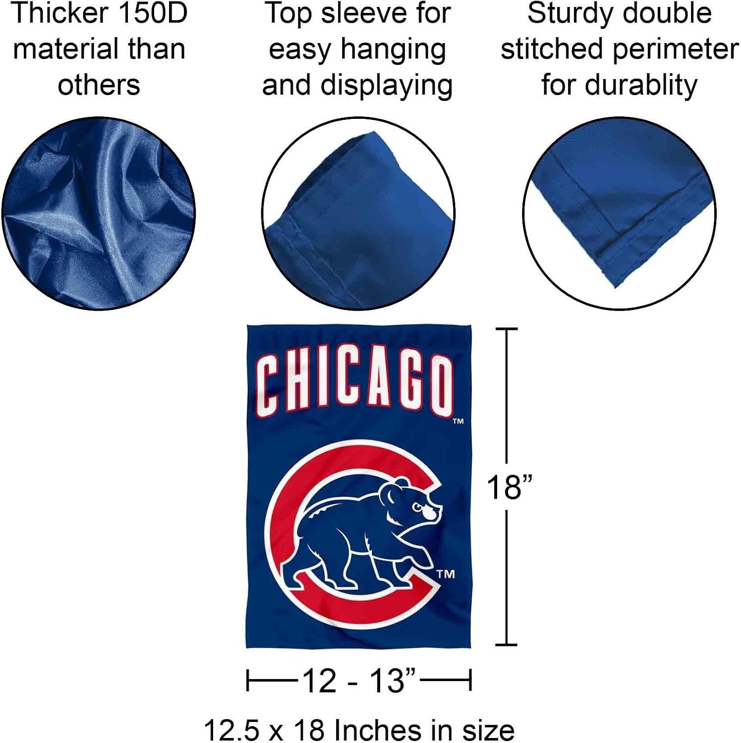 18×12.5 Chicago Cubs Double-Sided Garden Flag – Ideal for Home & Garden Decor