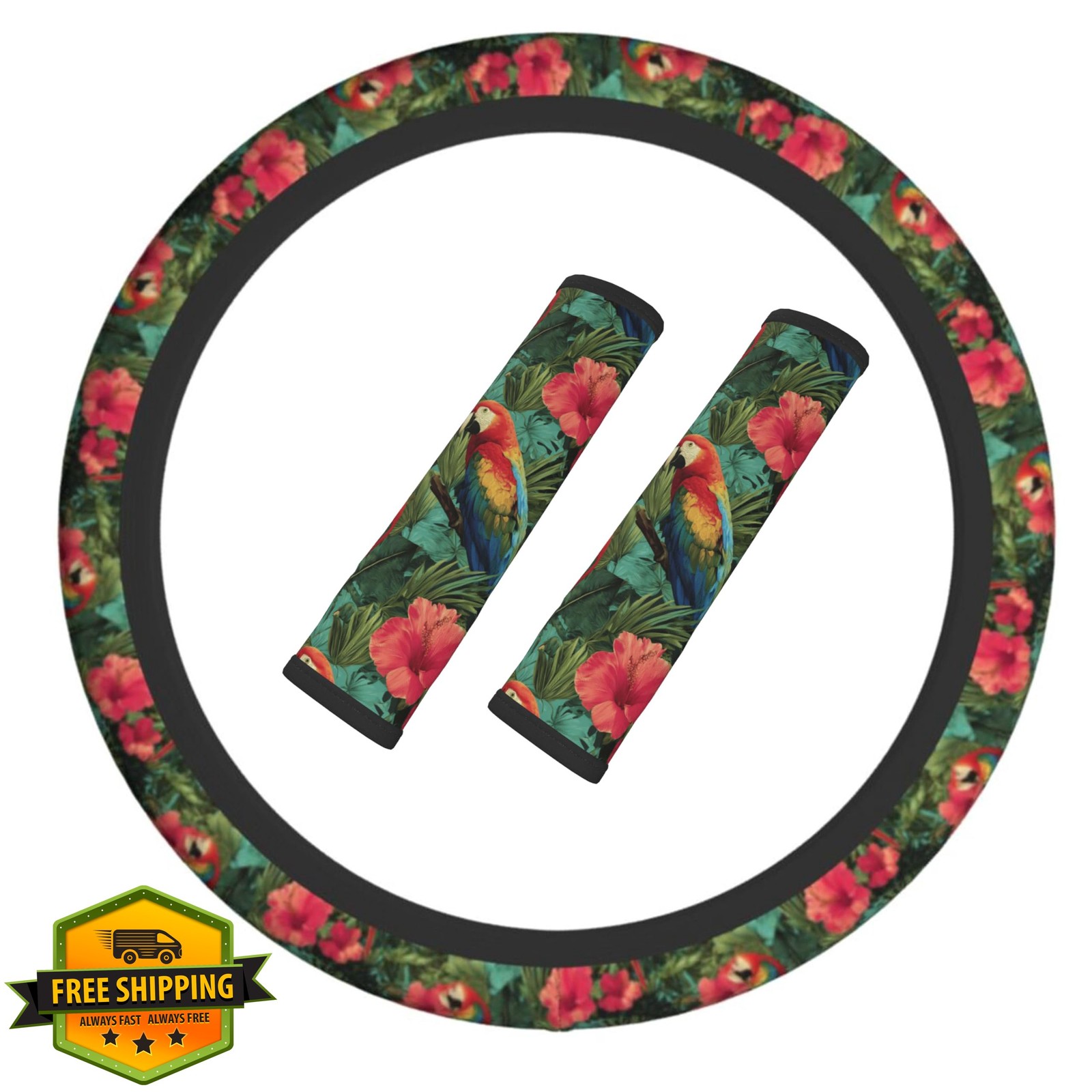 Floral Steering Wheel Cover Seat Belt Pad Non-Slip