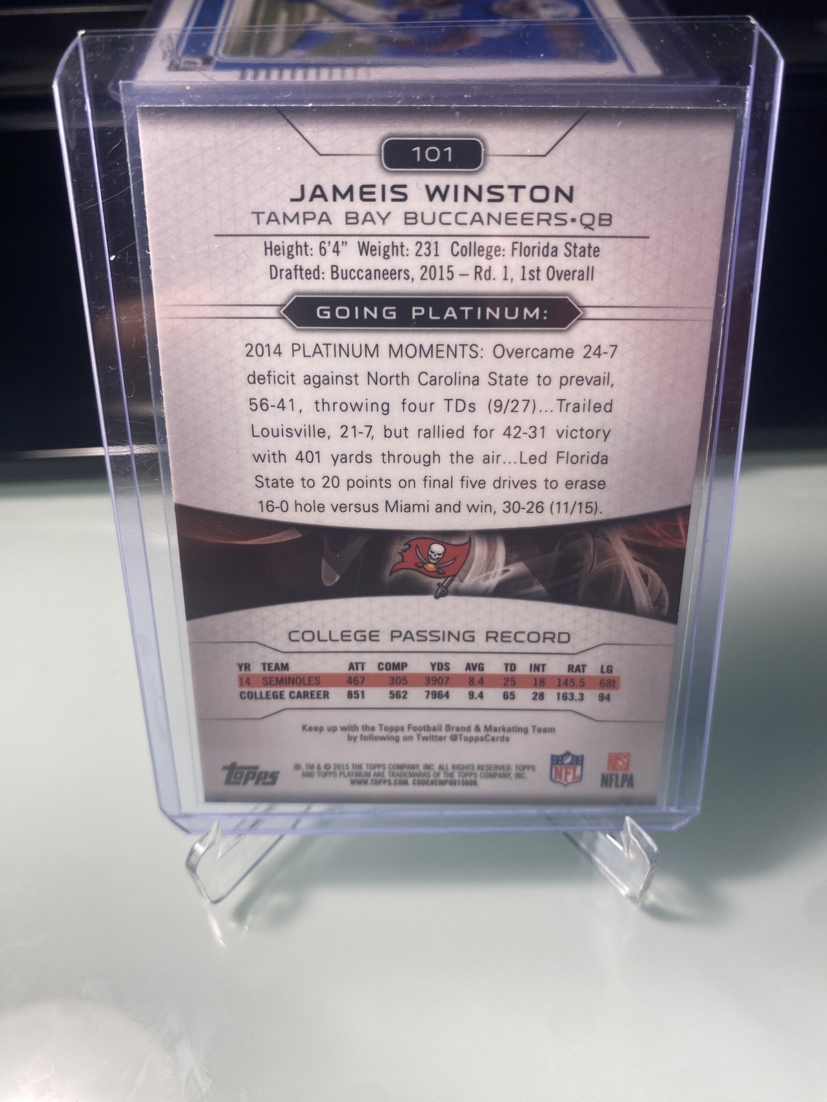 Jameis Winston 2015 Topps Platinum Orange Refractor RC Rookie #101 Tampa Bay