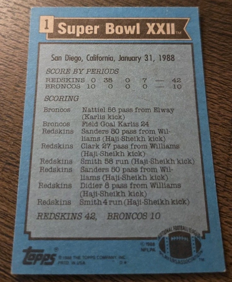 1988 Topps – Super Bowl Xxii #1