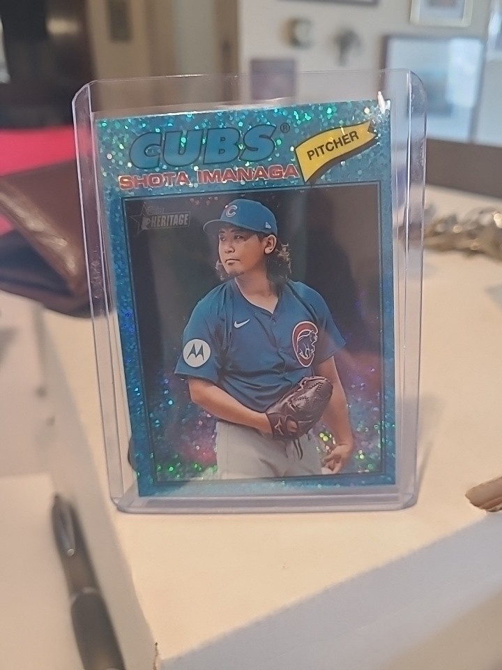 Shota Imanaga 2026 Topps Heritage #202 Light Blue Sparkle