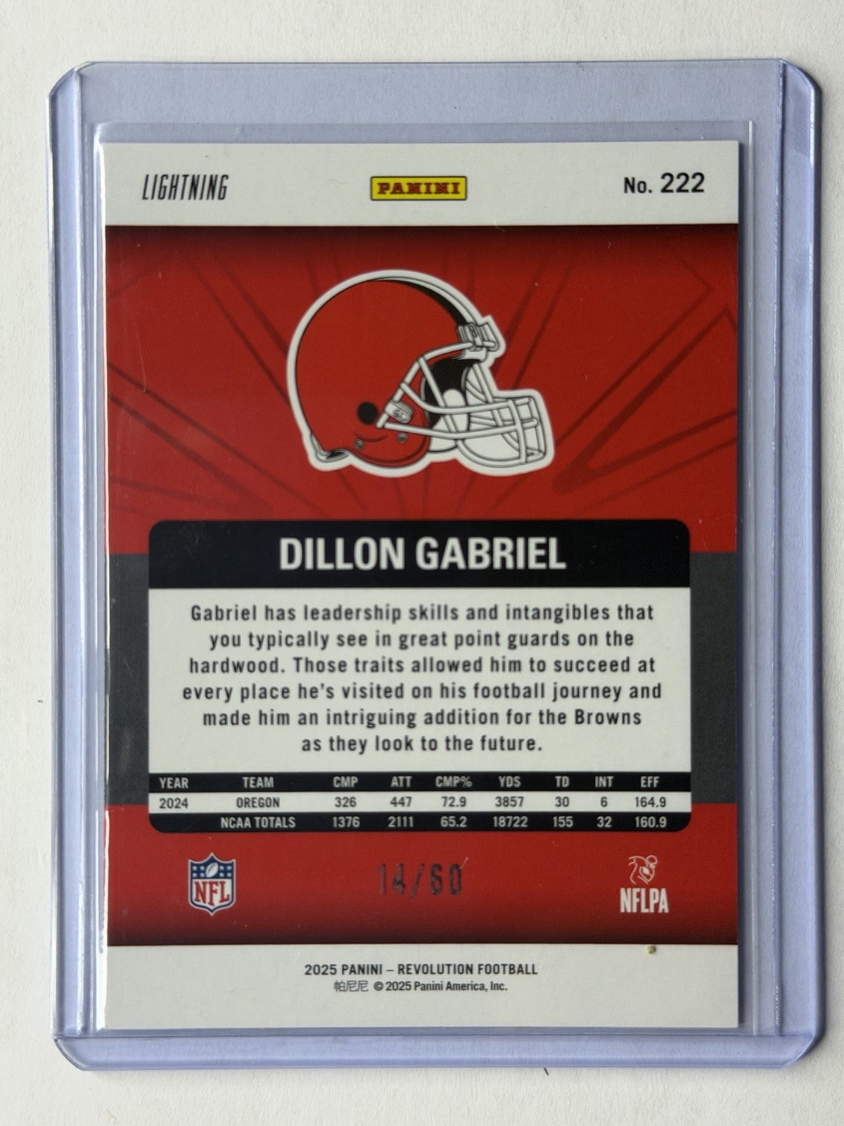 2025 Panini Revolution – Rookies Dillon Gabriel #222 Lightning /60 (RC)