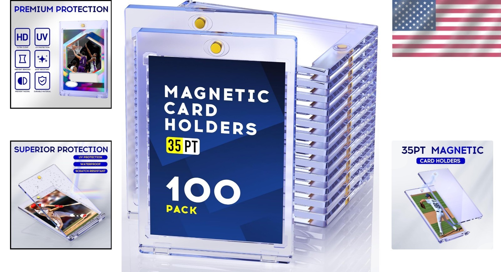 100ct Magnetic Card Holder, U-V Protectors, 35pt – 100 Pack
