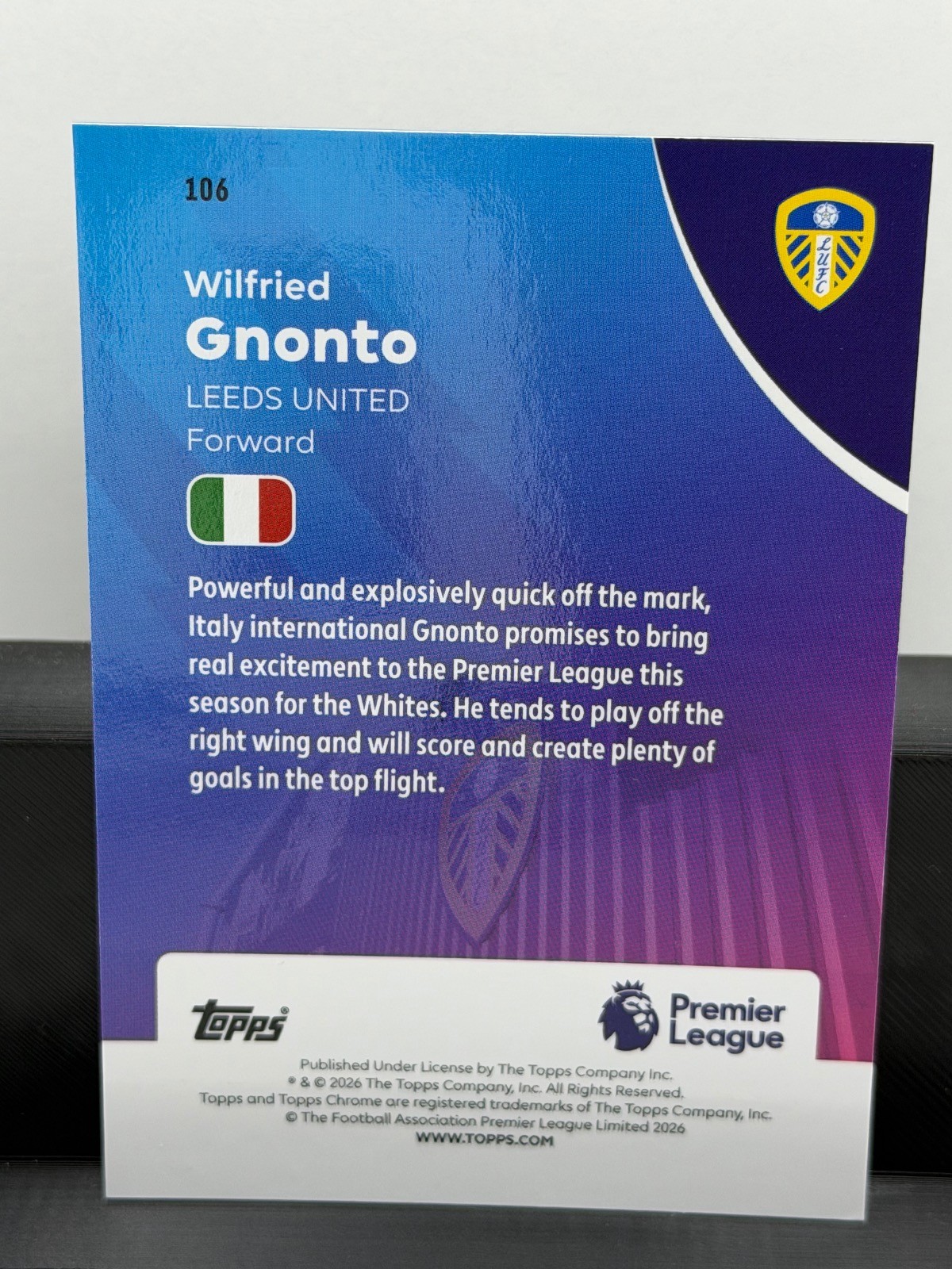 WILFRIED GNONTO 2025-26 TOPPS CHROME EPL RAYWAVE REFRACTOR LEEDS #106