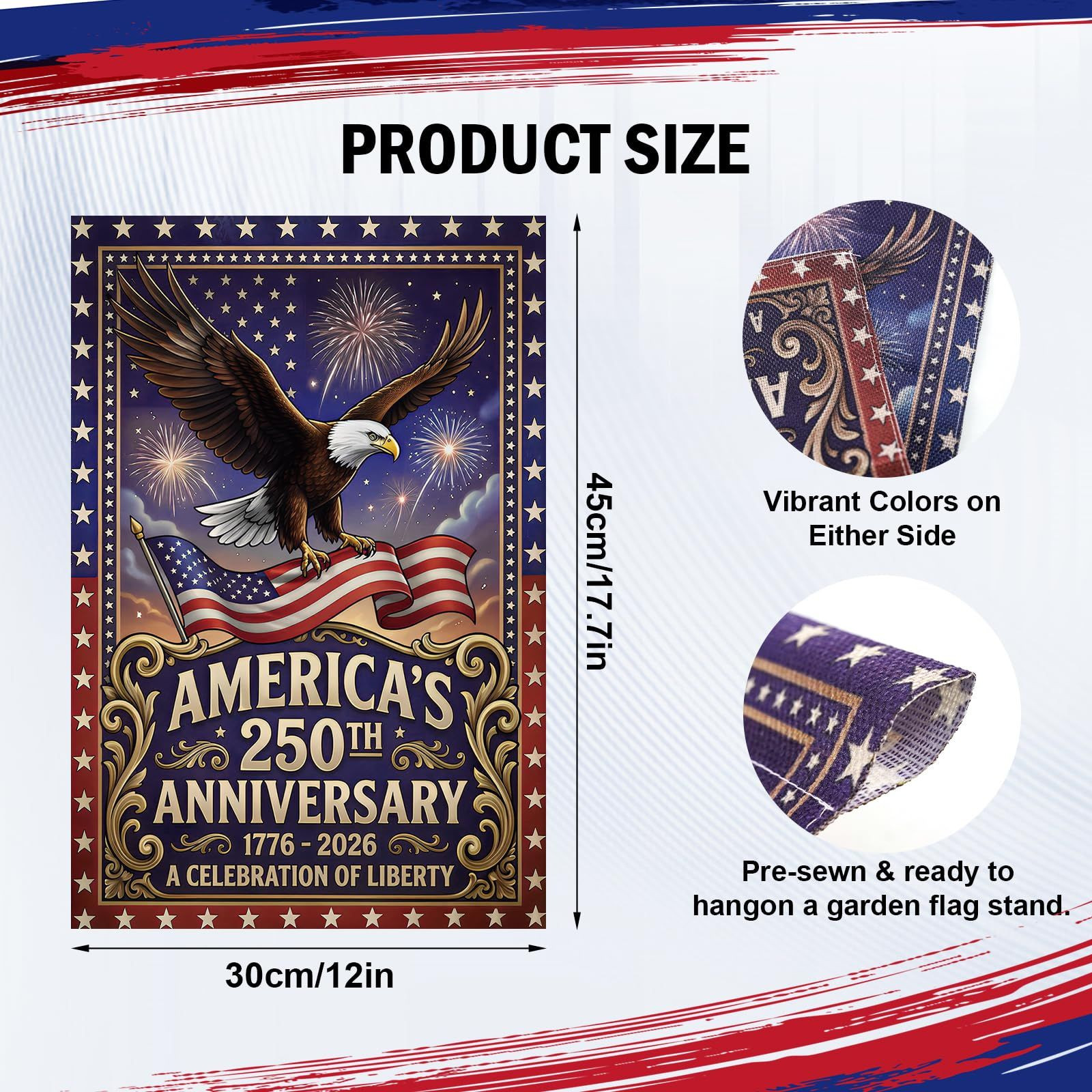 ONEHAUS 250 Anniversary USA Garden Flag, 250th 12 x 18 inches, Eagle Flag