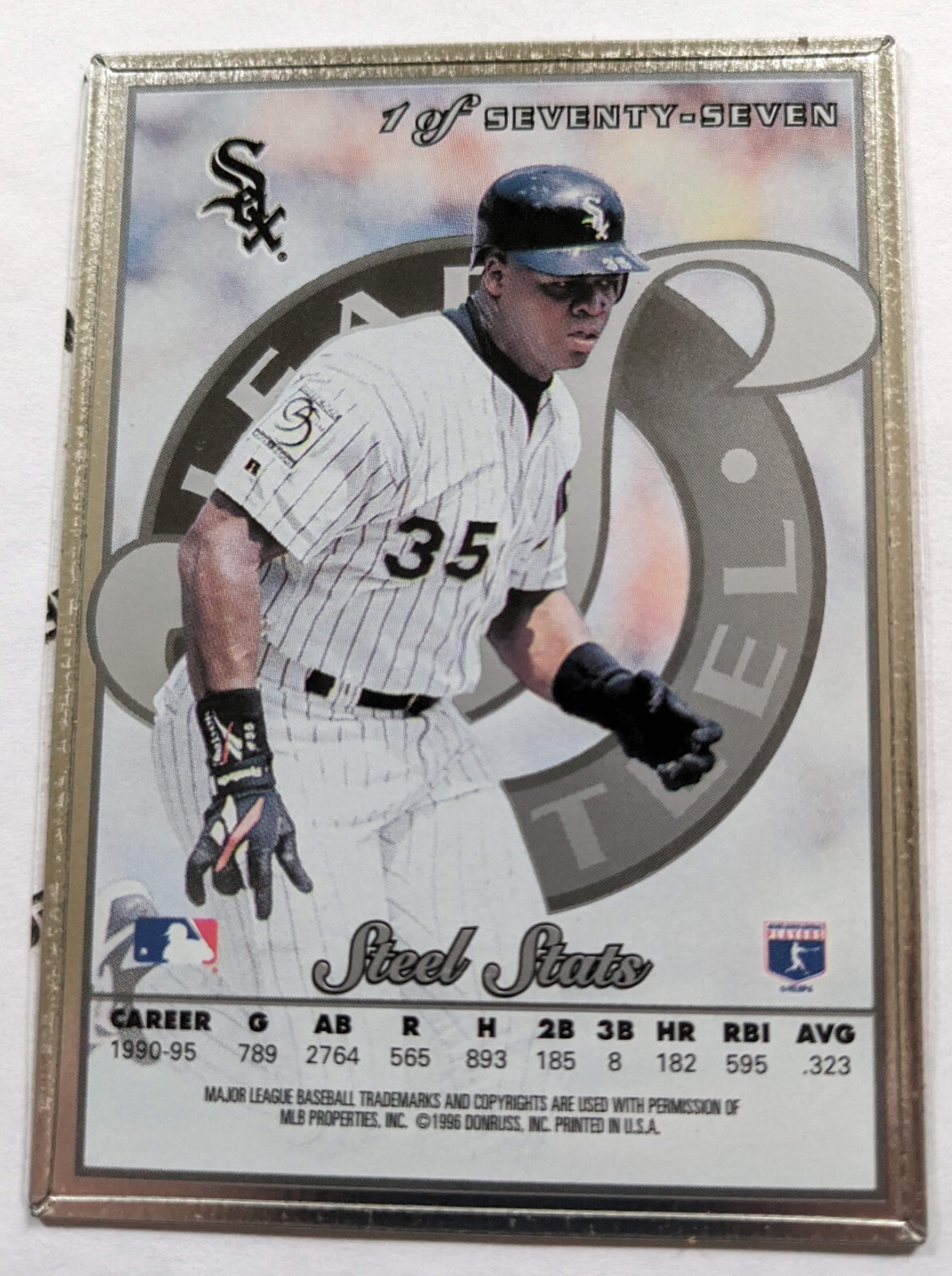 FRANK THOMAS, 1996 LEAF STEEL (METAL CARD) w/ PROTECTIVE FILM #1 of 77