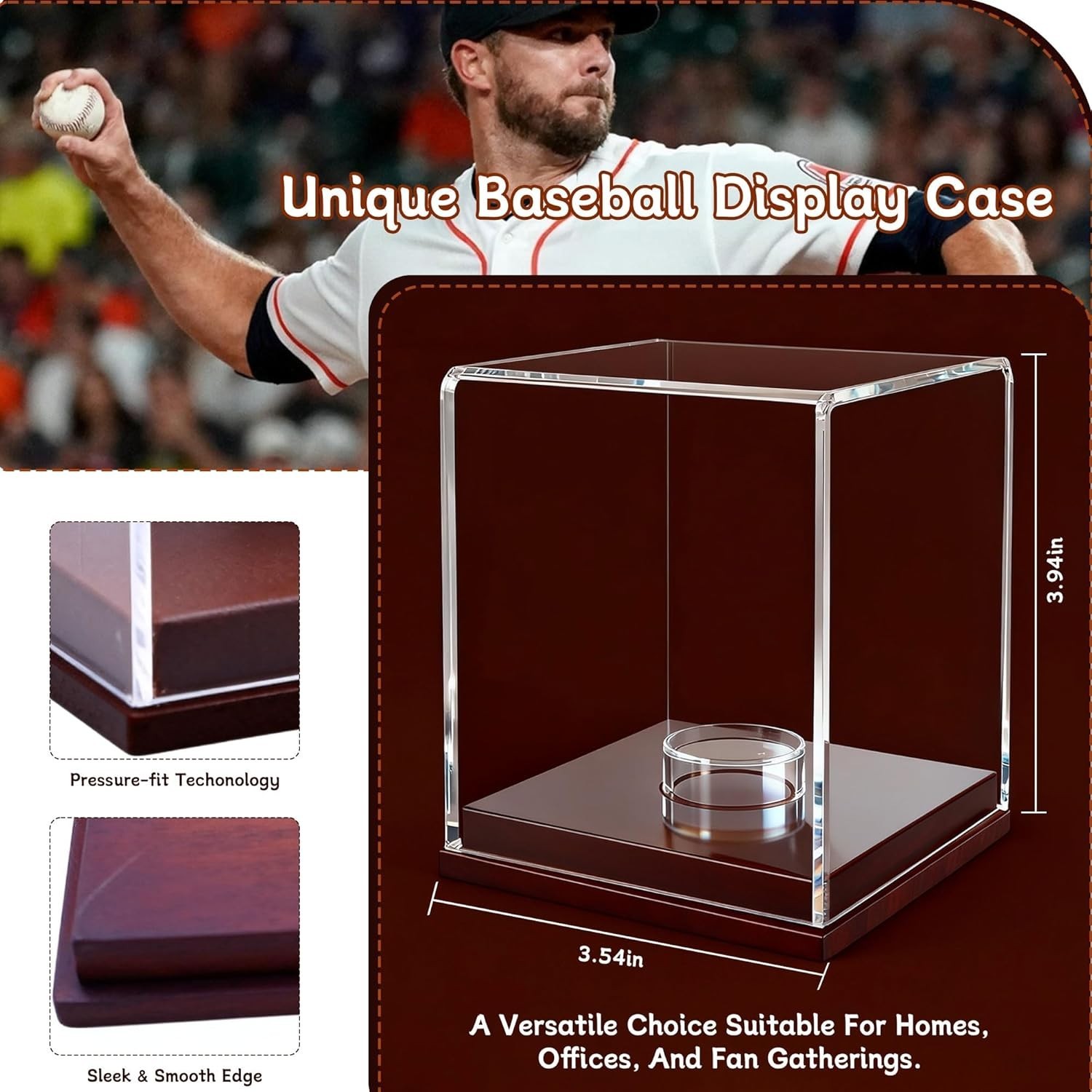 Baseball Display Case – Clear Acrylic Cube with Wooden Base, UV Protected Dis…