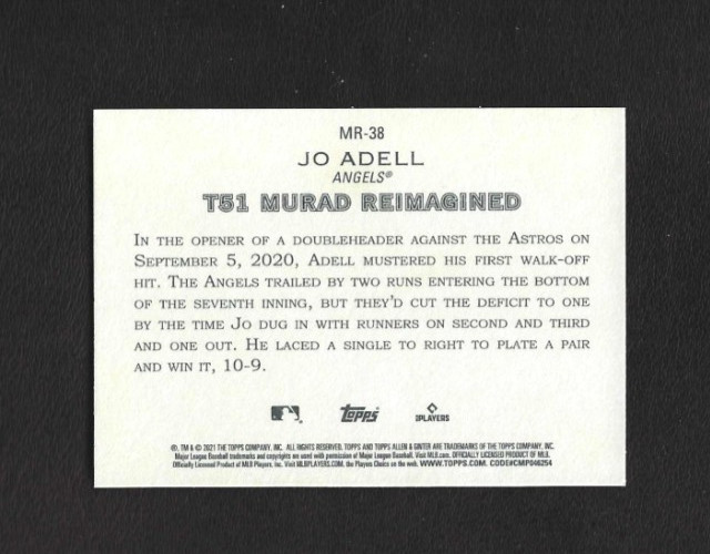 2021 Topps Allen & Ginter Jo Adell T51 Murad Reimagined MR-38 – Angels