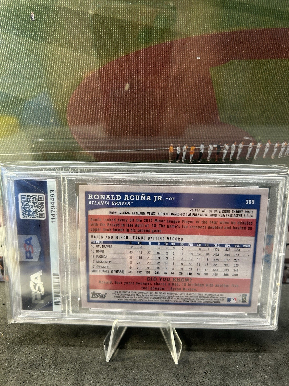 2018 Topps Big League Ronald Acuña Jr. #369 Black & White Parallel /50 RC PSA 10