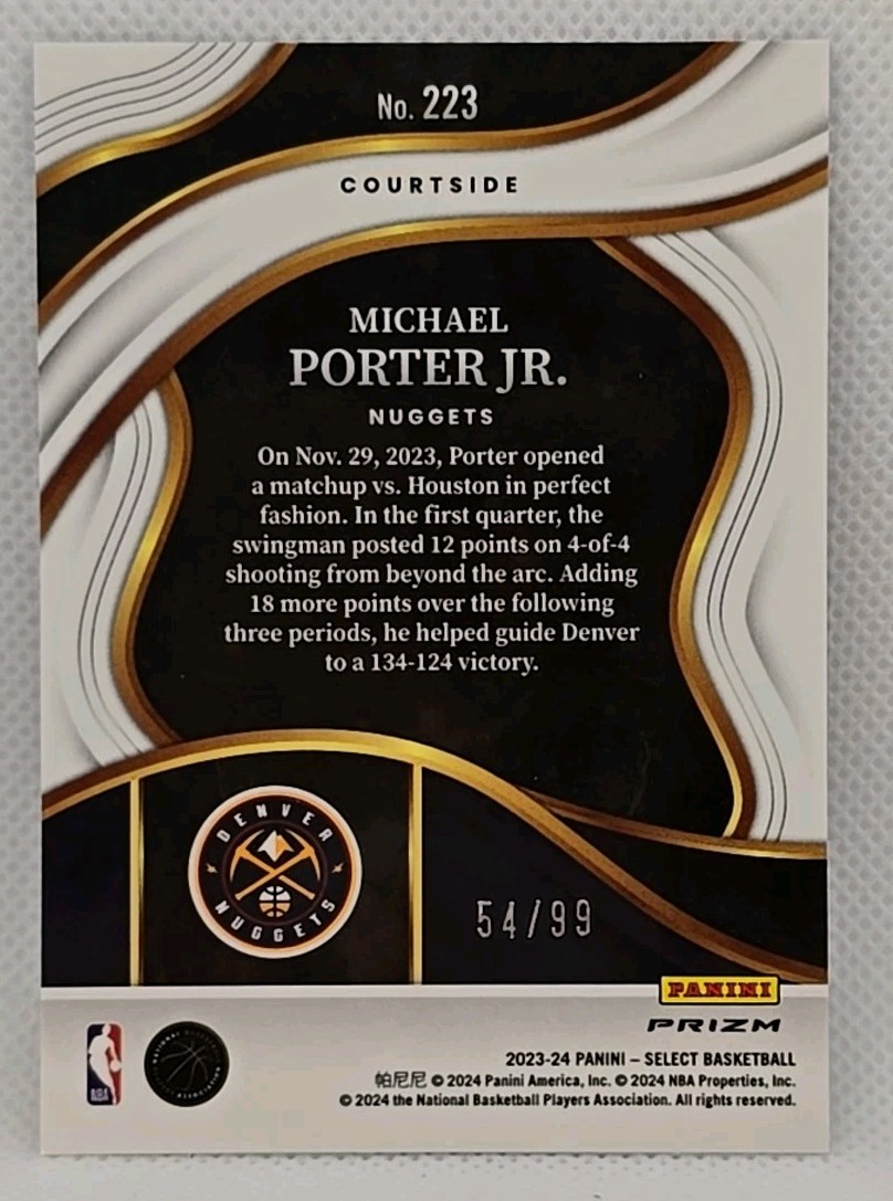 2023-24 Panini Select – Courtside Michael Porter Jr. #223 Blue Flash Prizm /99