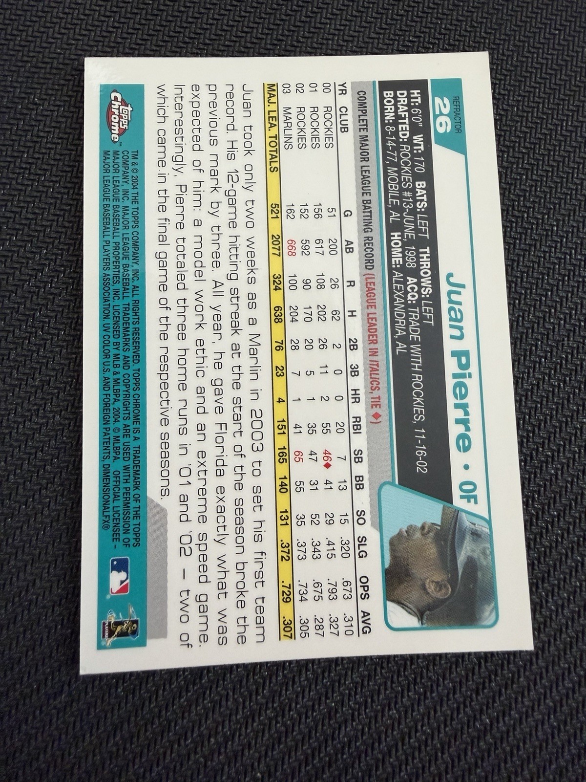 2004 Juan Pierre Topps Chrome Refractor #26