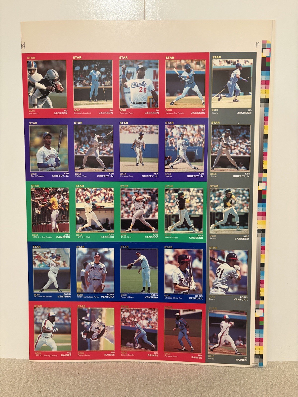 1990 The Star Co Uncut Sheet-Bo Jackson, Griffey Jr Others w/ PROMO CARDS – GOLD