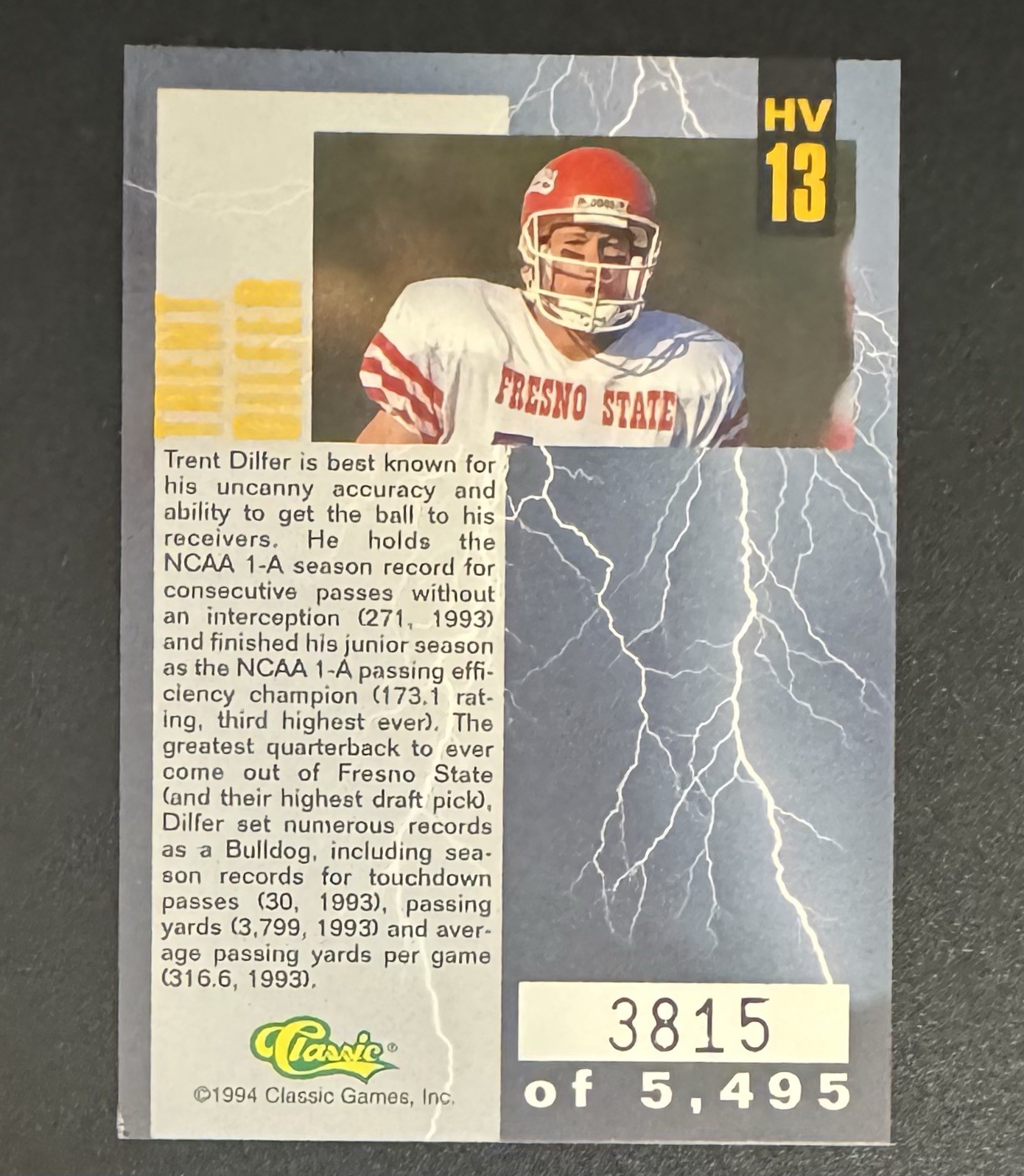 Trent Dilfer 1994 Classic Four Sport High Voltage /5495 #HV13 – Fresno State C