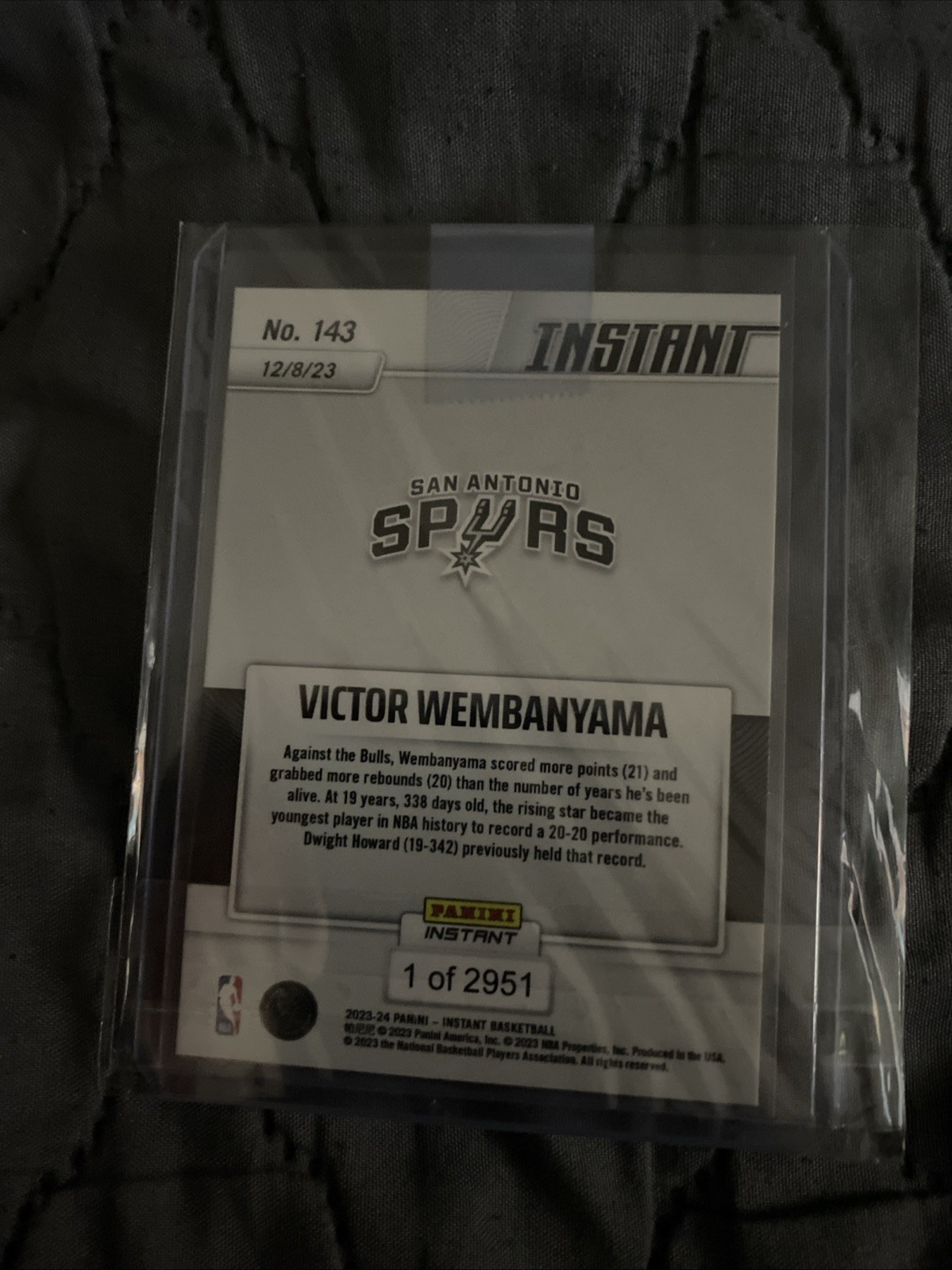 2023-24 Panini Instant – Victor Wembanyama #143 /2951 (RC)