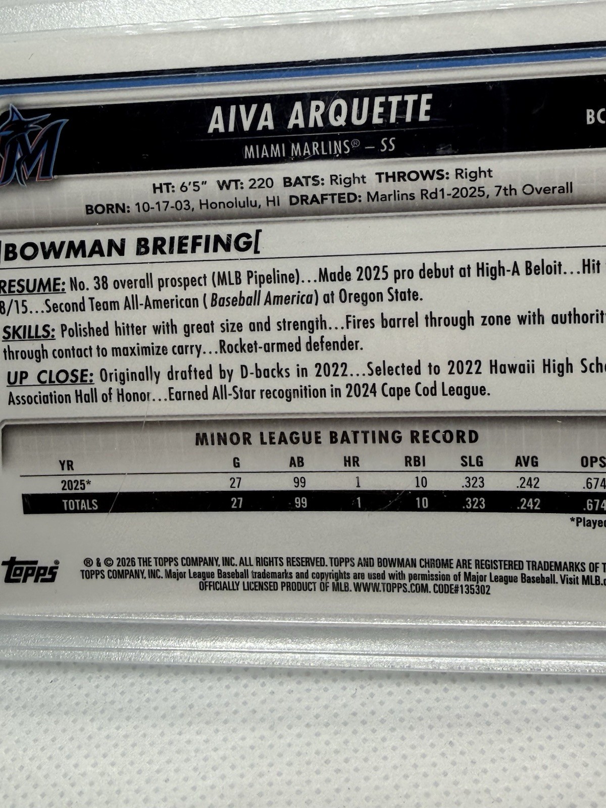 2026 Bowman Chrome Aiva Arquette 1st #BCP-40 Bowman Logofractor 21 /35