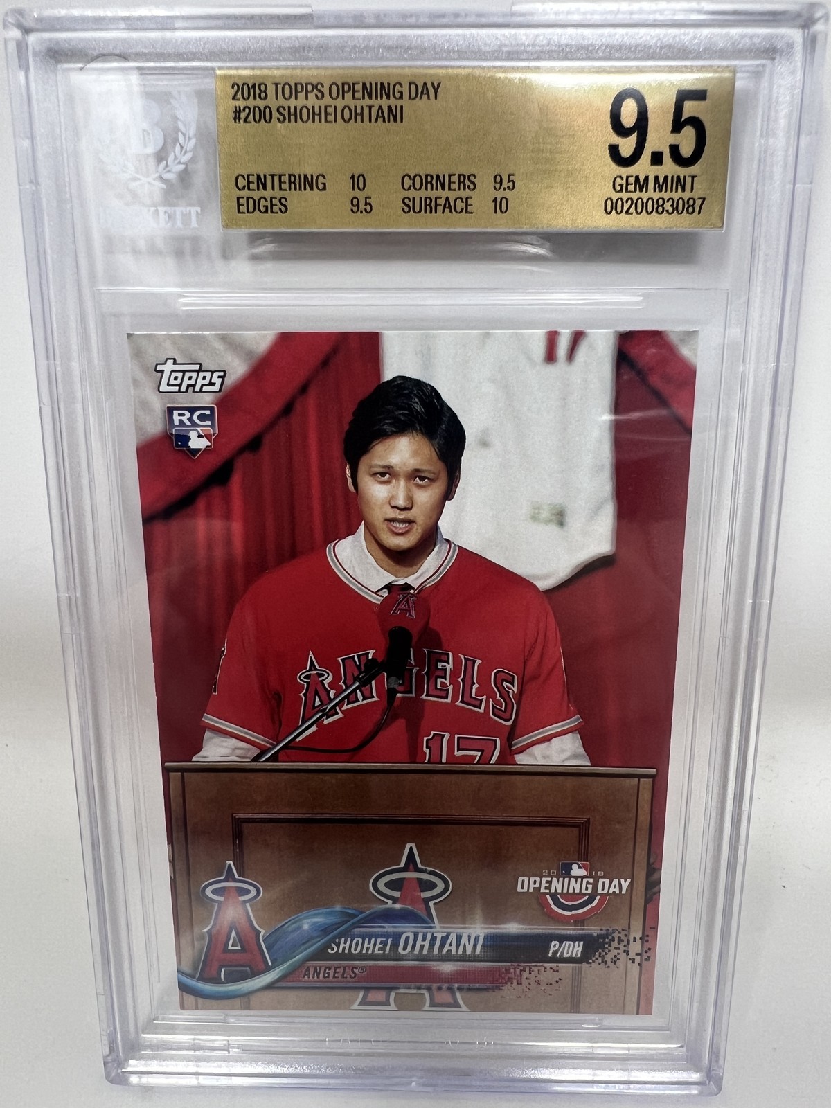 Shohei Ohtani 2018 Topps Opening Day #200 Rookie BGS 9.5 w/2×10 Subs