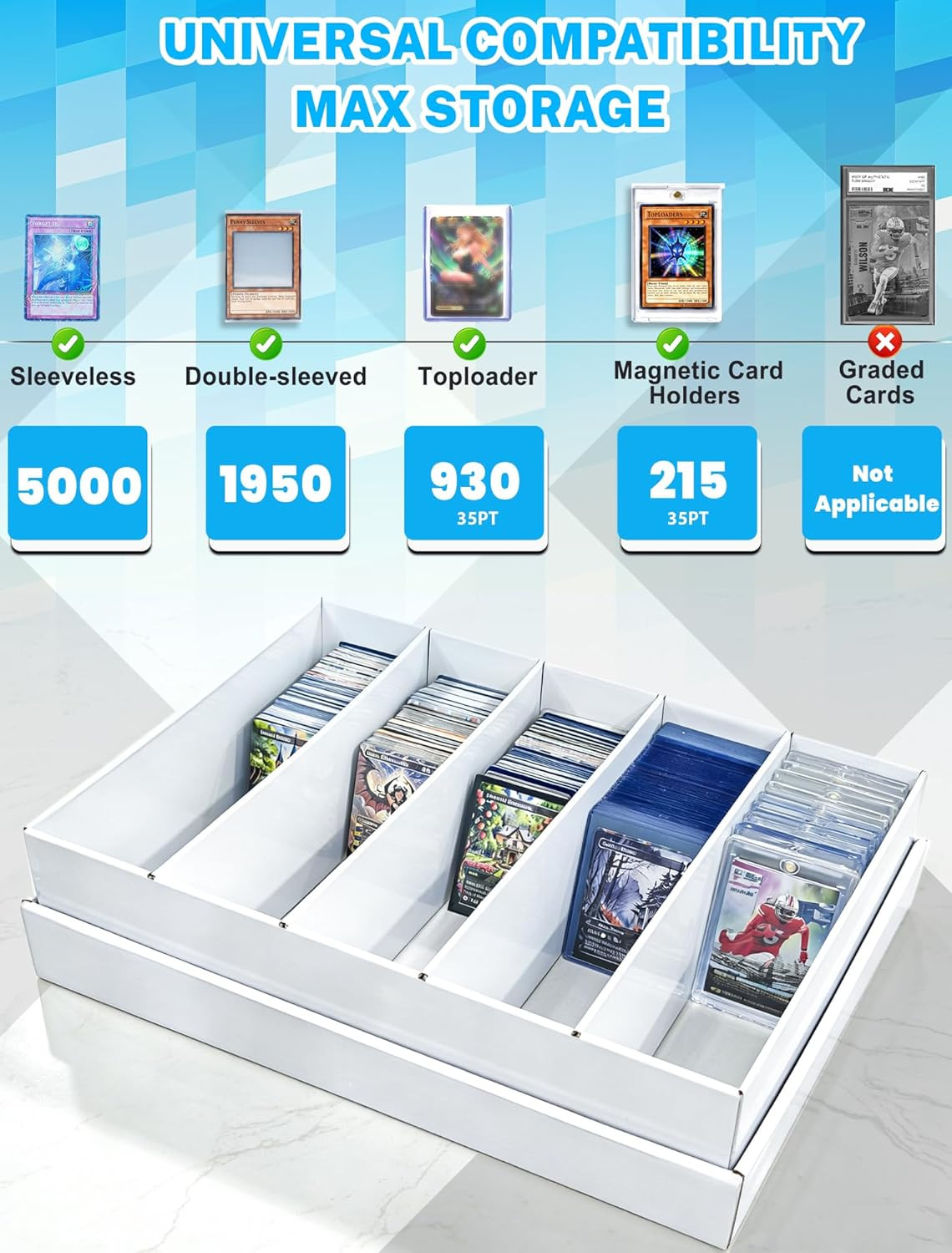 4-PACK Trading Card Storage Box -5 Row 5000Ct TCG Corrugated Cardboard Storage B
