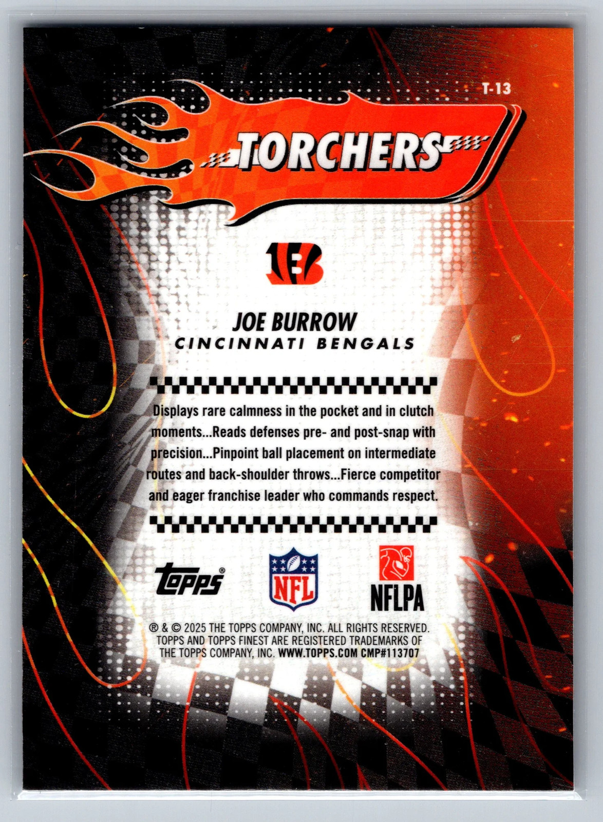 2025 Topps Finest Torchers Joe Burrow #T-13 Checkerboard