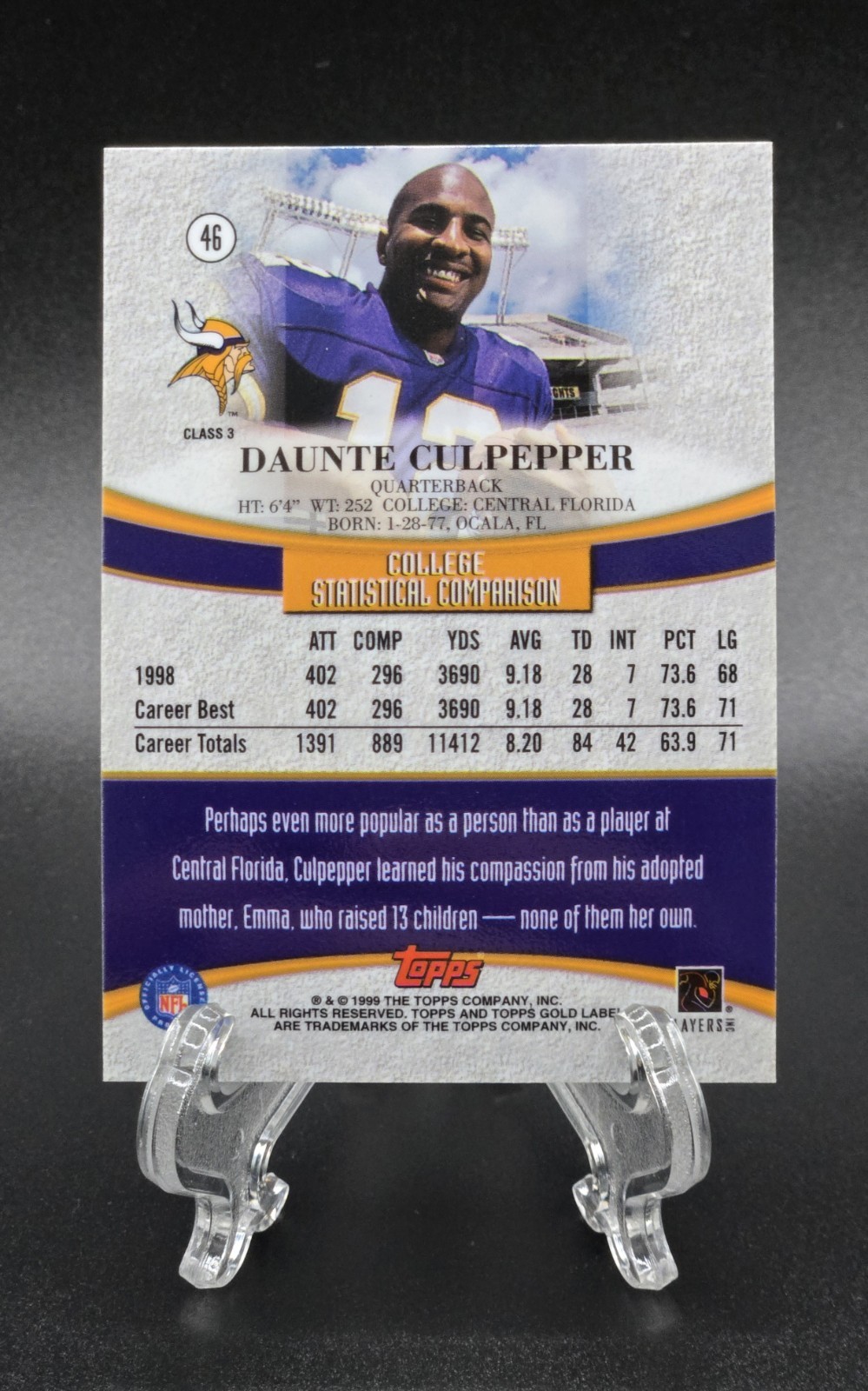 1999 Topps Gold Label Daunte Culpepper Class 3 Black Label (RC) #46