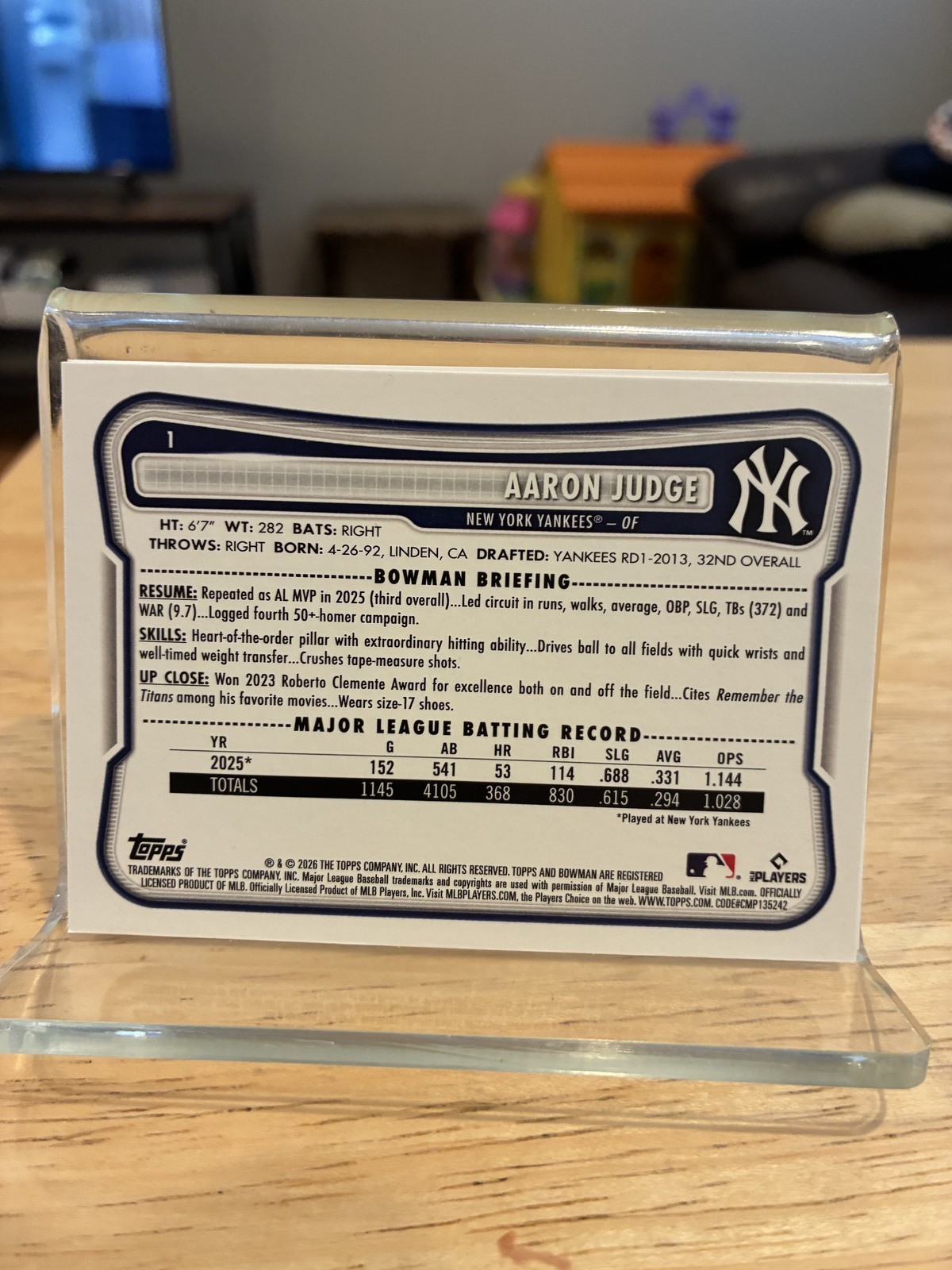 2026 Bowman Baseball Aaron Judge 5-Card Lot #1 Yankees