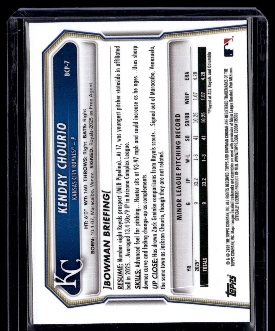 2026 Bowman #BCP-7 Kendry Chourio Sapphire