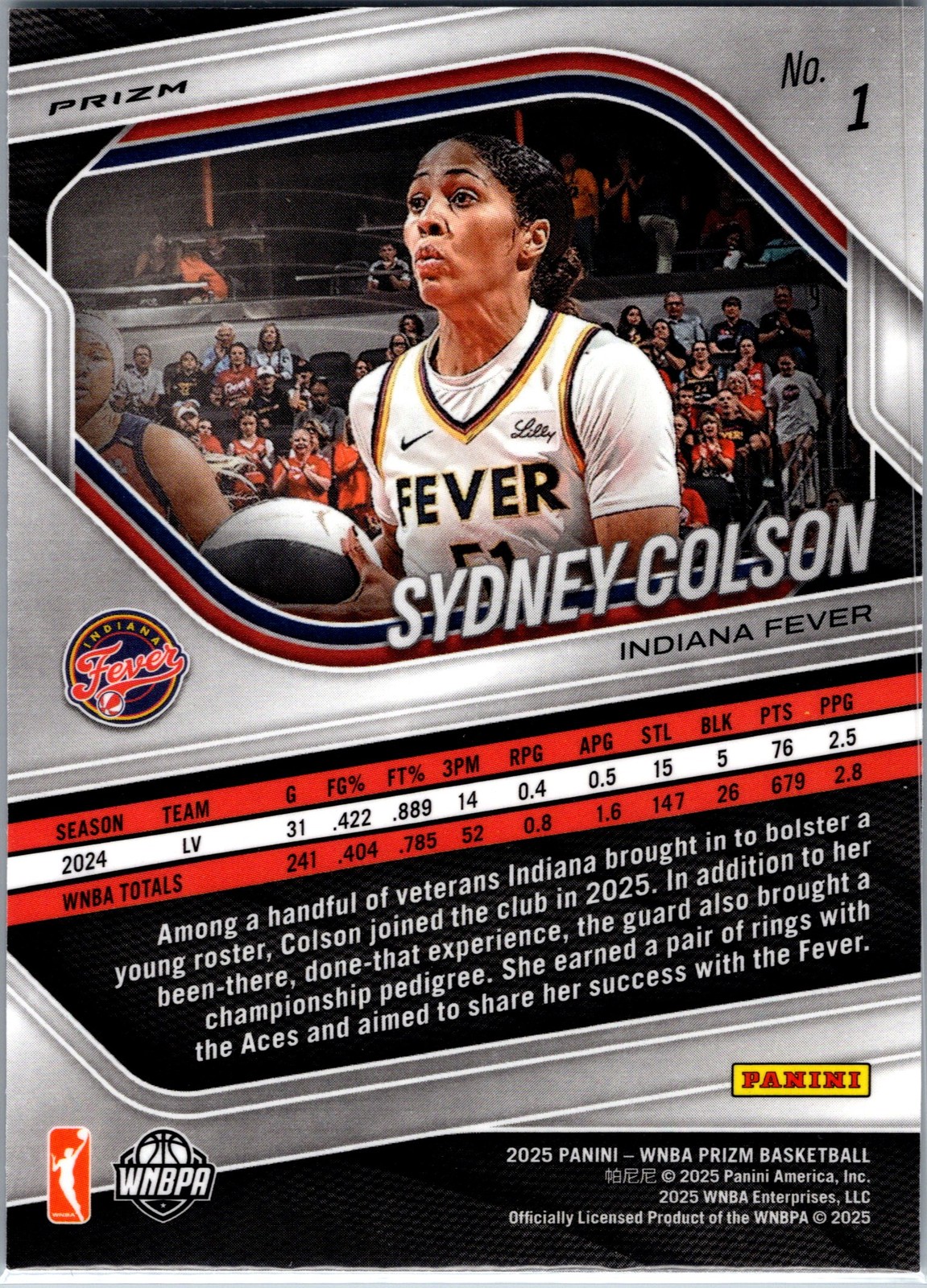 2025 Panini Prizm WNBA #1 Sydney Colson Ice Prizms