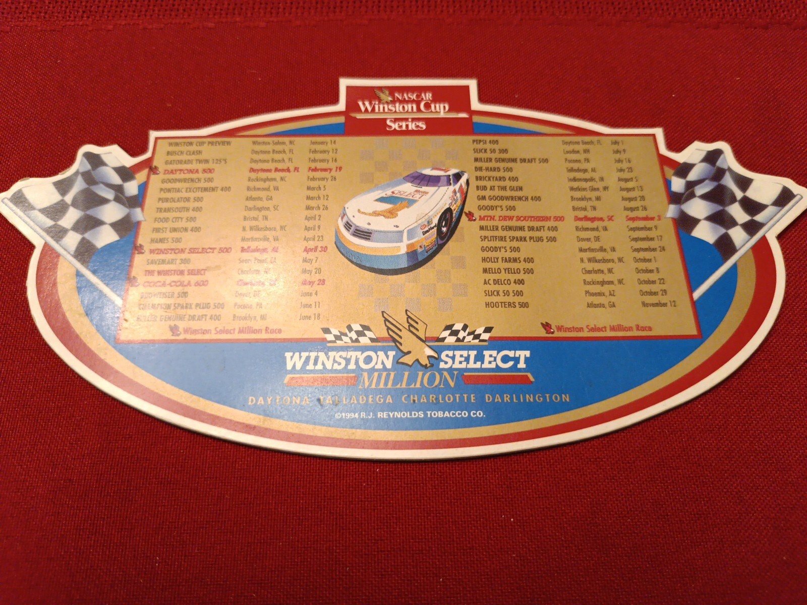 Vtg 1994 NASCAR Winston Cup Series Daytona Talladega Select Million Magnet
