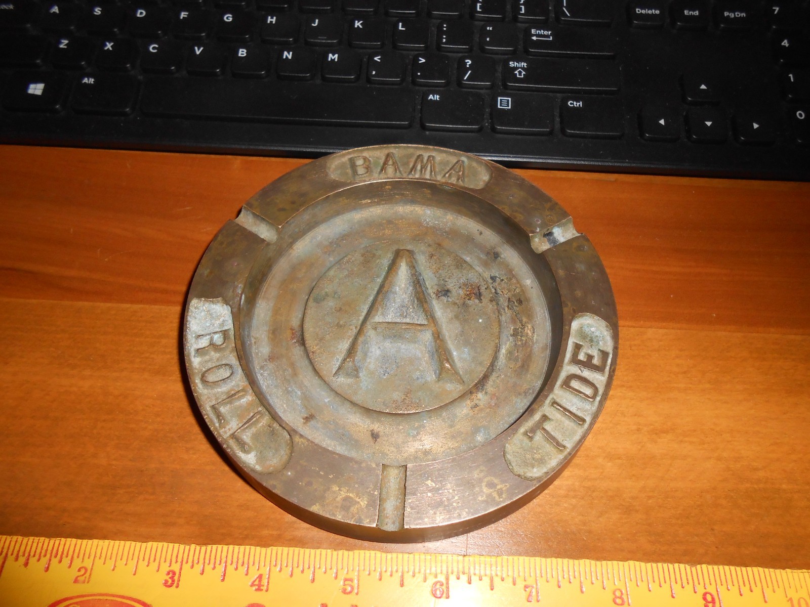 RARE VINTAGE UNIVERSITY OF ALABAMA ROLL TIDE BAMA BRASS ASHTRAY 3 1/2 POUNDS