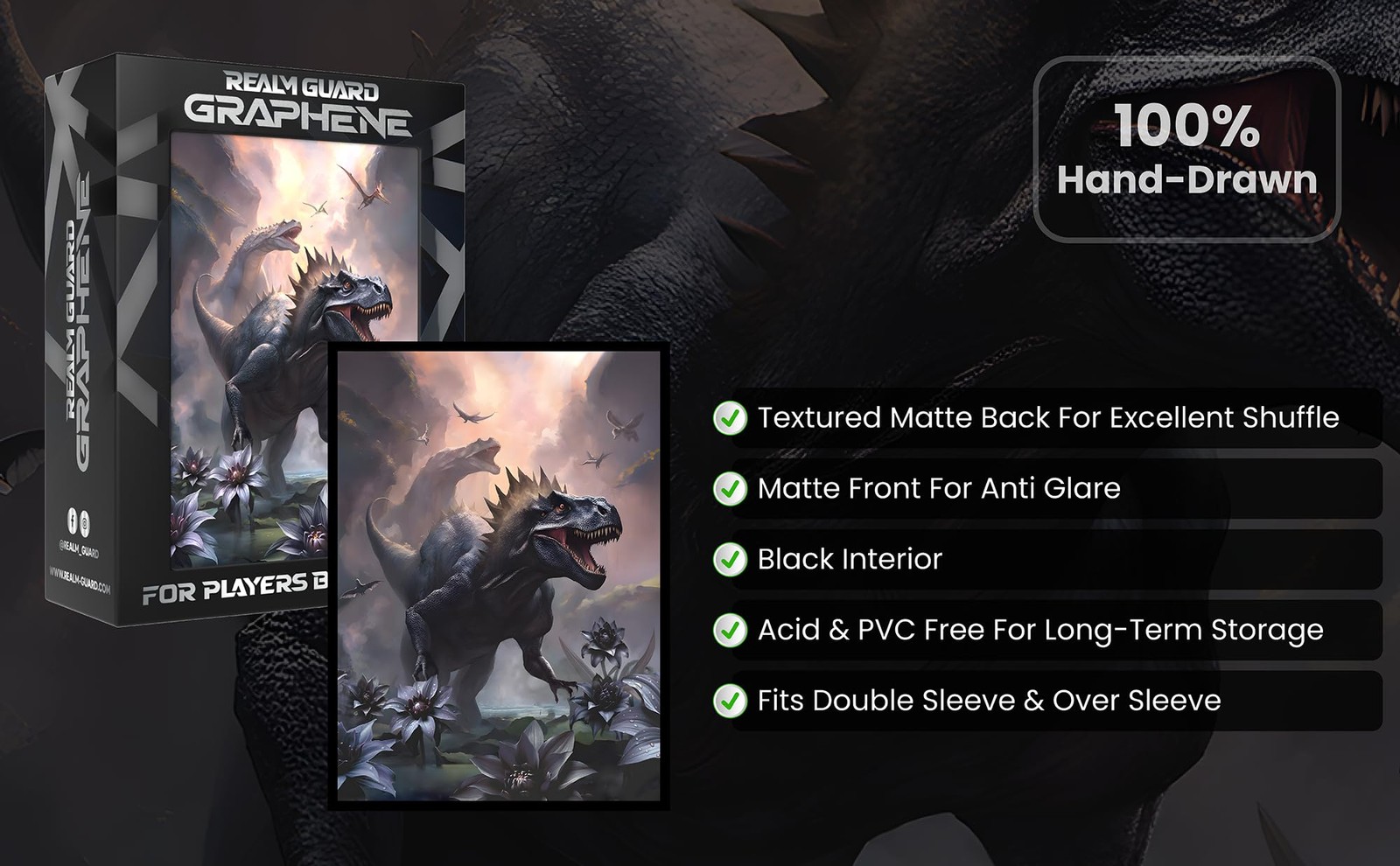 Graphene -100ct Textured Matte TCG/MTG Card Art Sleeves (Black Lotus Dinosaur)