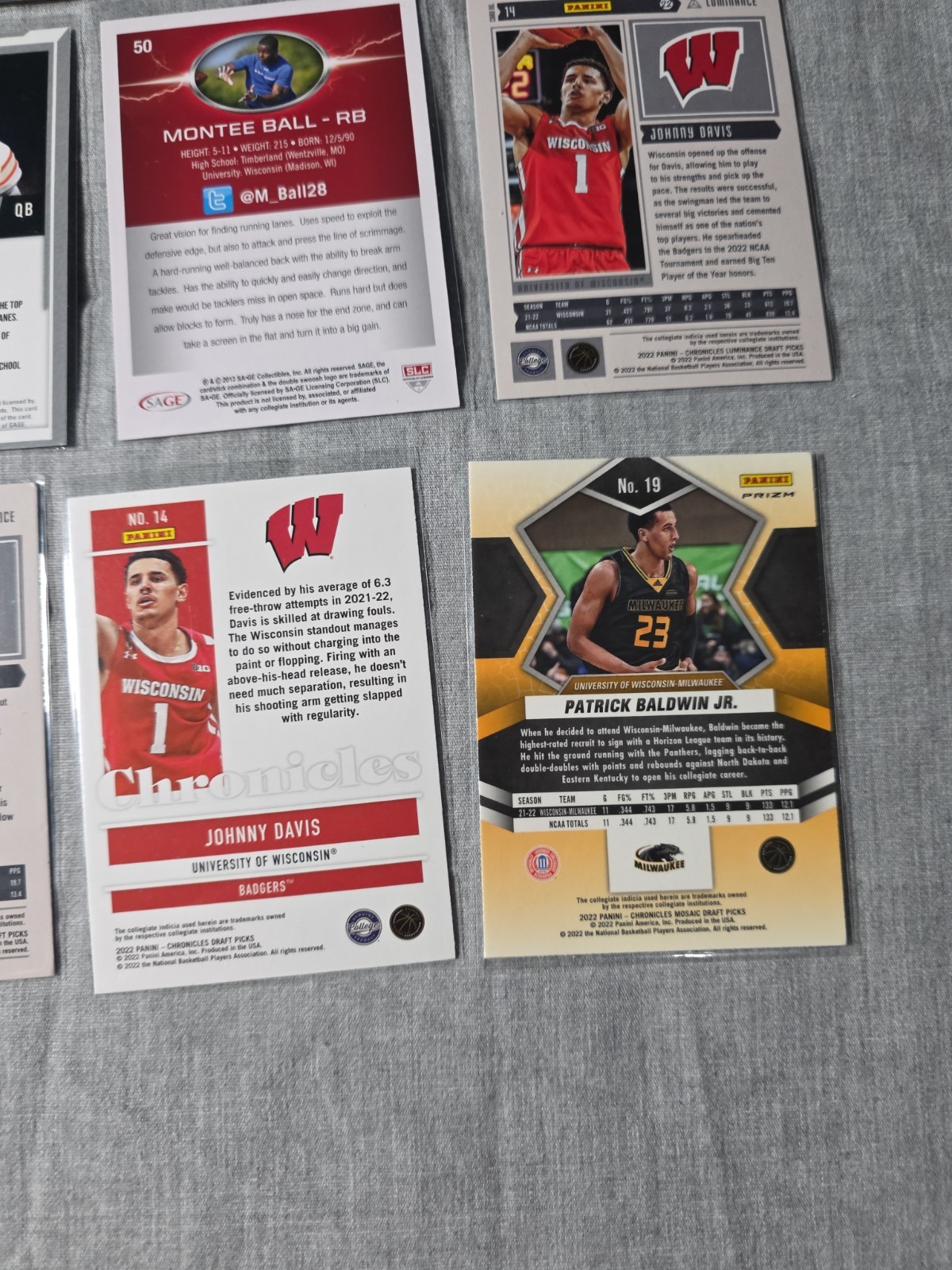 University Of Wisconsin Basketball & Football Trading Card Lot Of 12