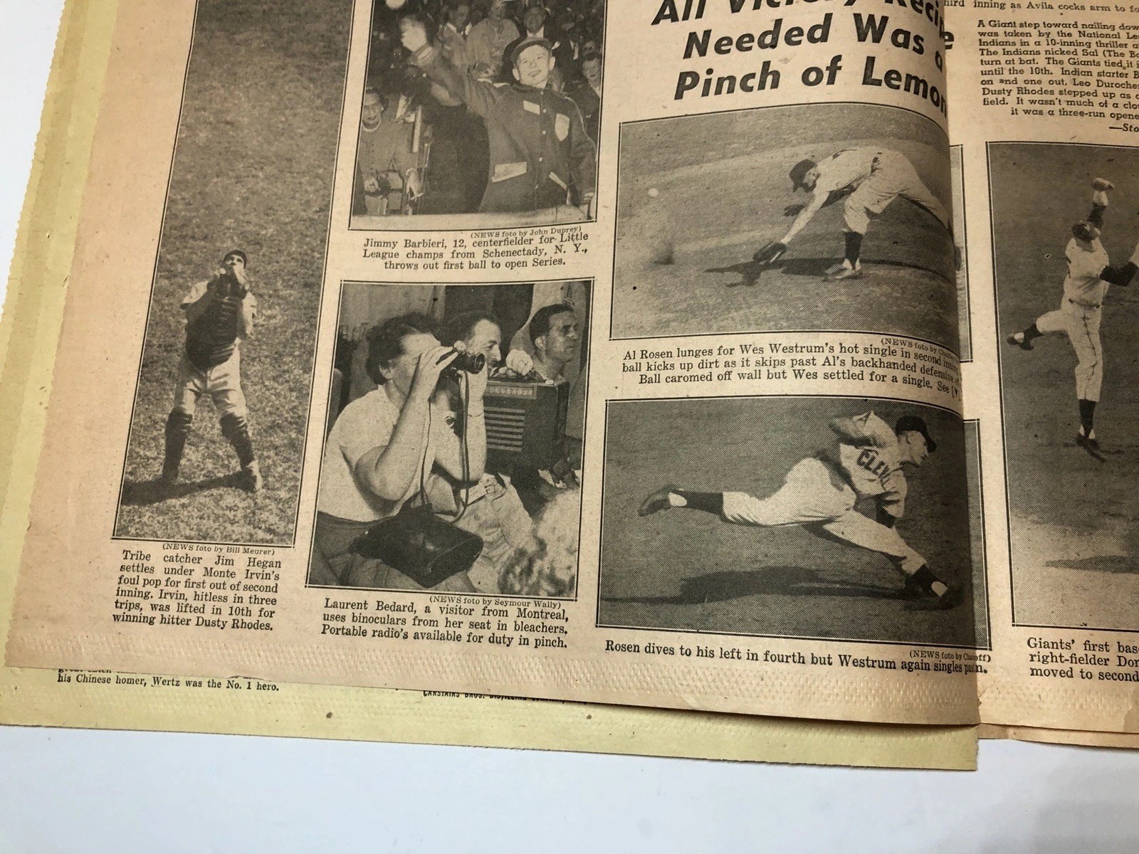 “THE CATCH” Willie Mays Newspaper Daily News NY 1954 MLB World Series Game 1 Sep