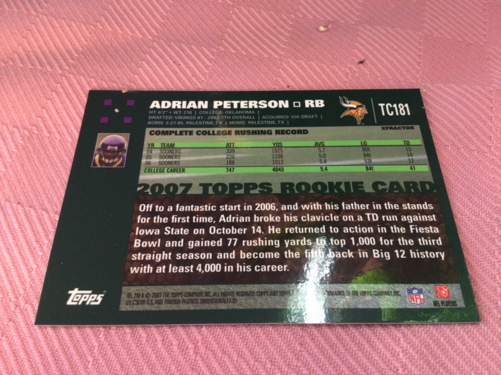 2007 Topps Chrome Adrian Peterson #TC181 X-Fractor Rookie RC Vikings