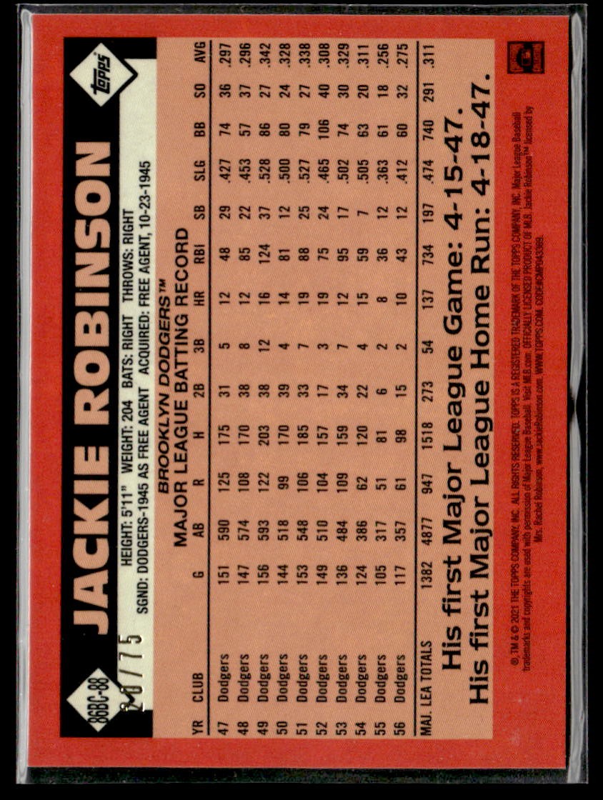 2021 Topps #86BC-88 Jackie Robinson 1986 35th Anniversary Chrome Purple #/75