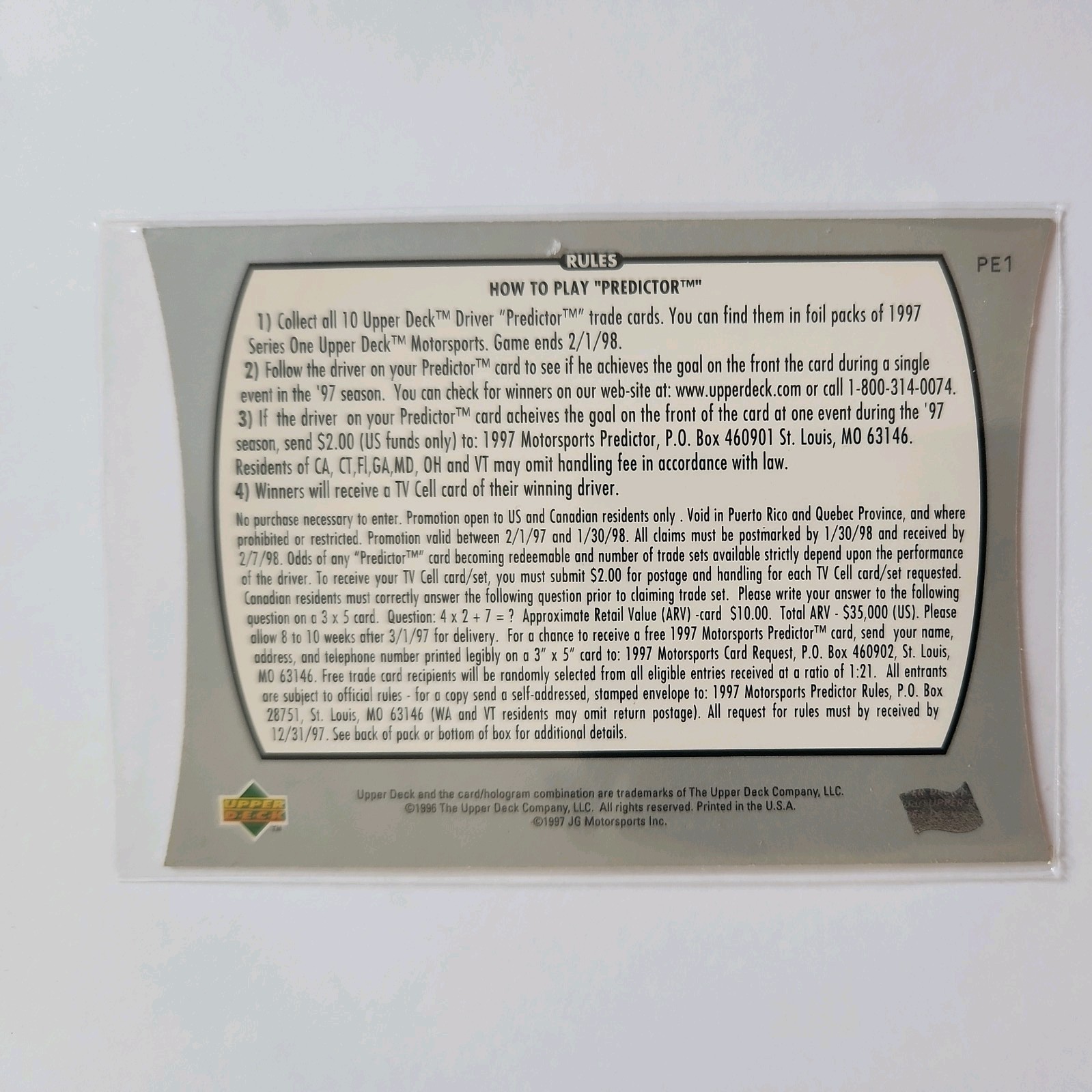 1997 Upper Deck Victory Circle – Predictors Jeff Gordon #PH1 Prizes